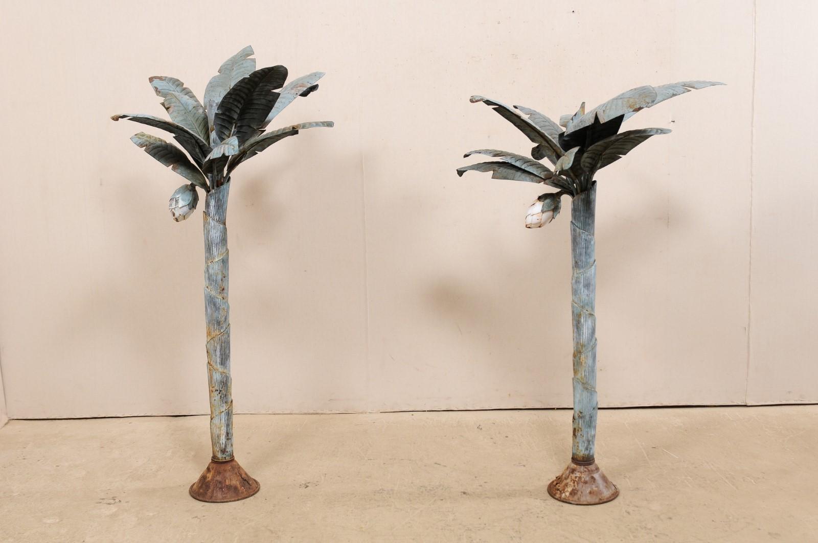 Pair of Midcentury Tropical Painted Metal Palm Tree Sculptures 4