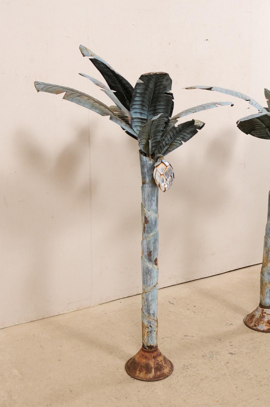 Pair of Midcentury Tropical Painted Metal Palm Tree Sculptures 1