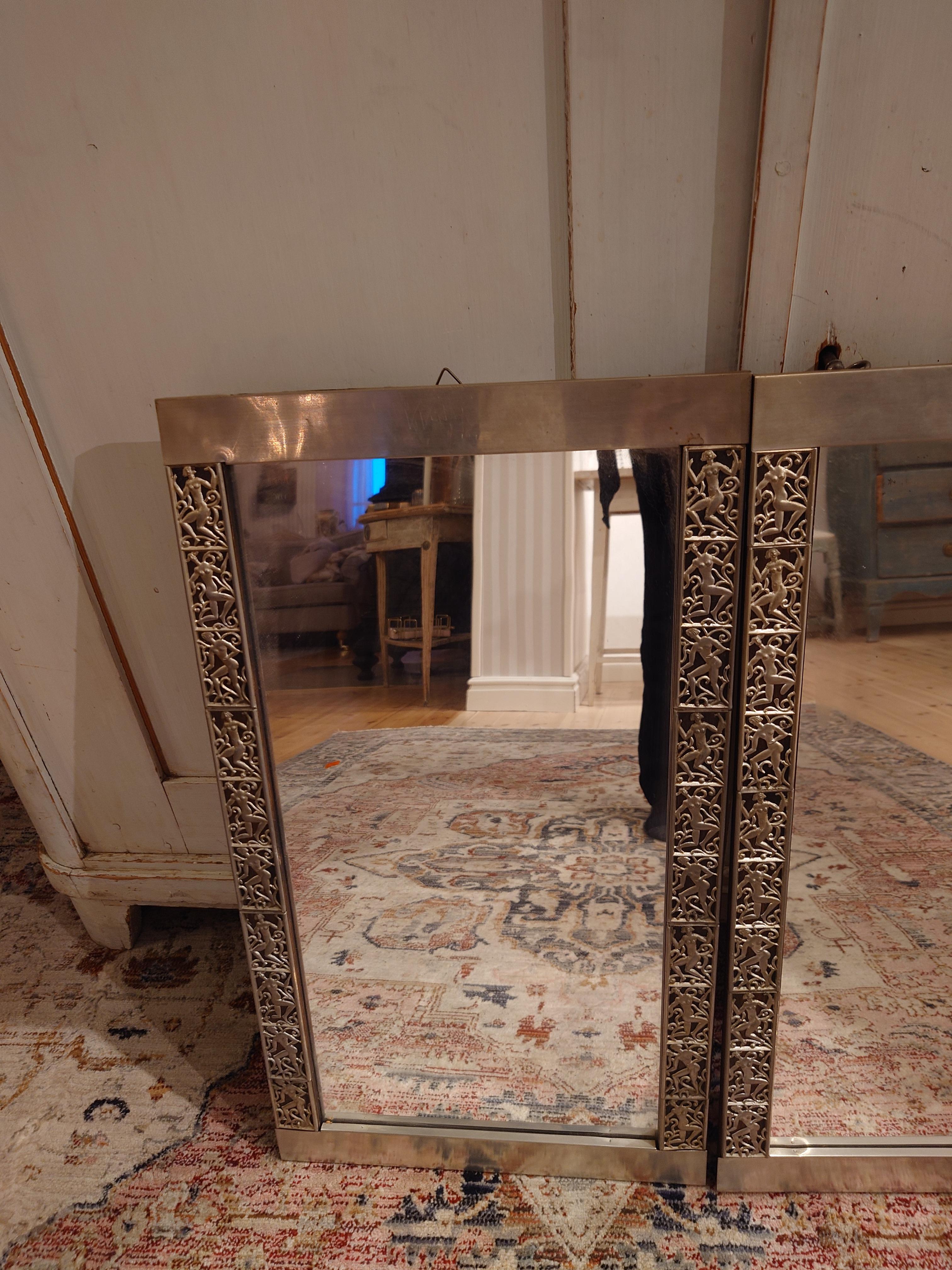 Art Nouveau A pair mirrors Swedish Grace probably  David Wretling Pewter For Sale
