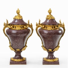 Pair Napoleon III Egyptian Imperial Porphyry Urns and Covers