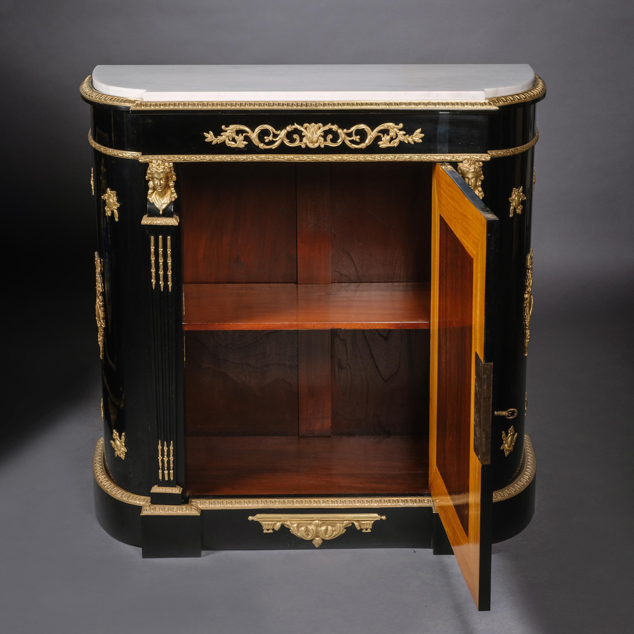 Ebonized Pair Napoleon III Gilt-Bronze and Porcelain-Mounted Ebonised Cabinets For Sale