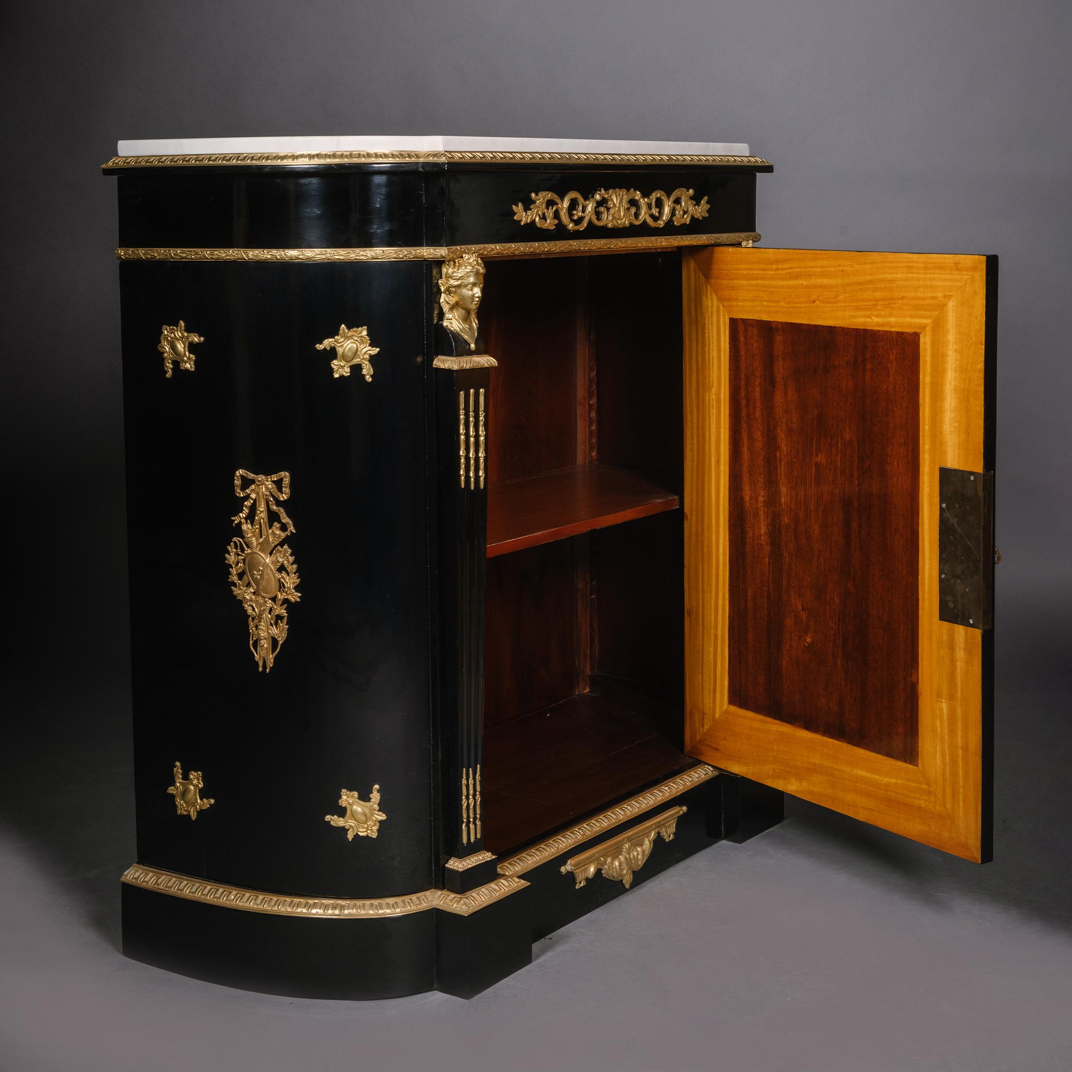 Pair Napoleon III Gilt-Bronze and Porcelain-Mounted Ebonised Cabinets In Good Condition For Sale In Brighton, West Sussex