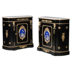 Pair Napoleon III Gilt-Bronze and Porcelain-Mounted Ebonised Cabinets