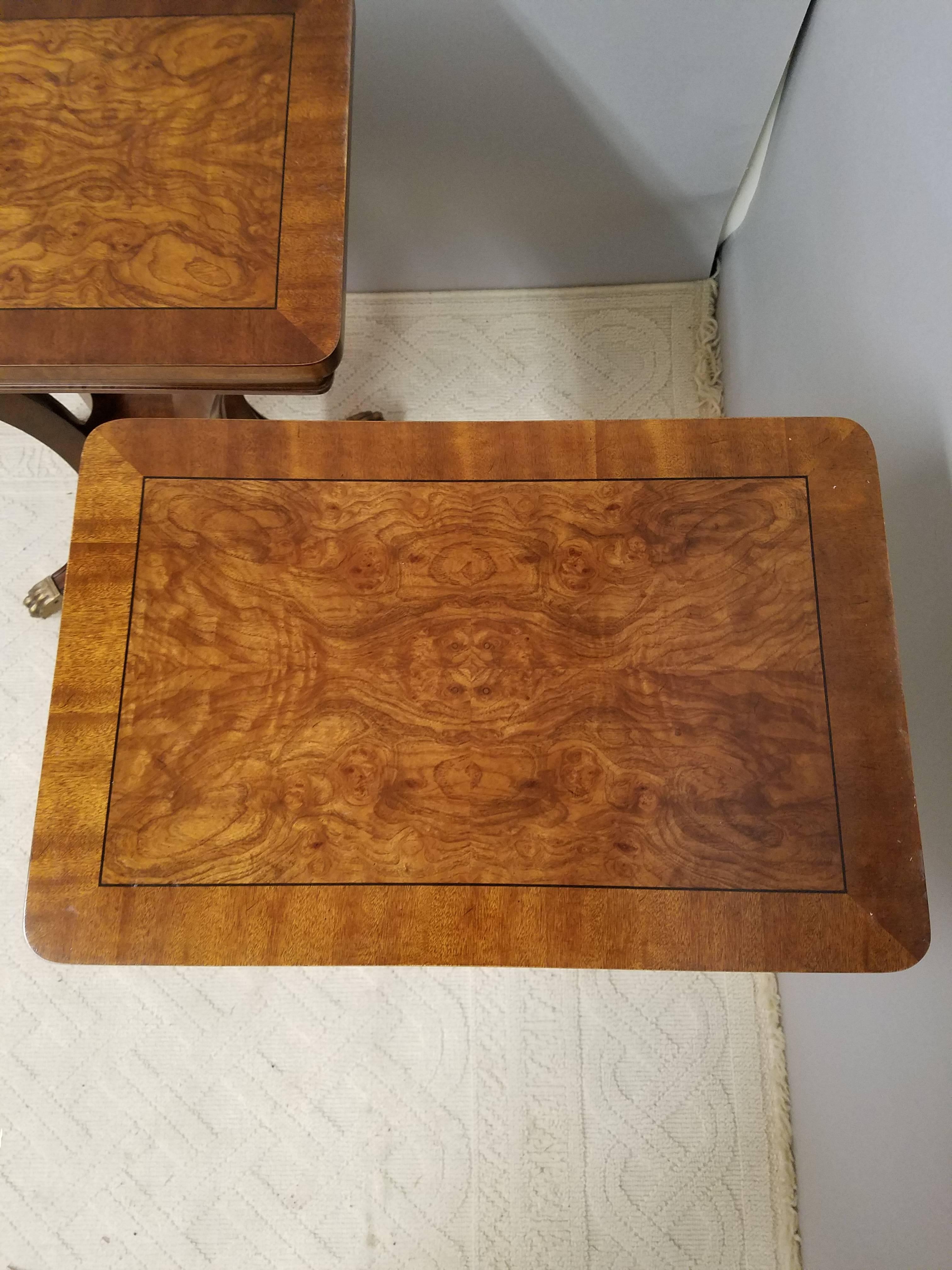 Late 20th Century Pair of Walnut  Neoclassic Regency Style Tables