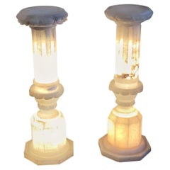 Pair Neoclassical Column Early 20th Century Art Deco Albaster Lamps