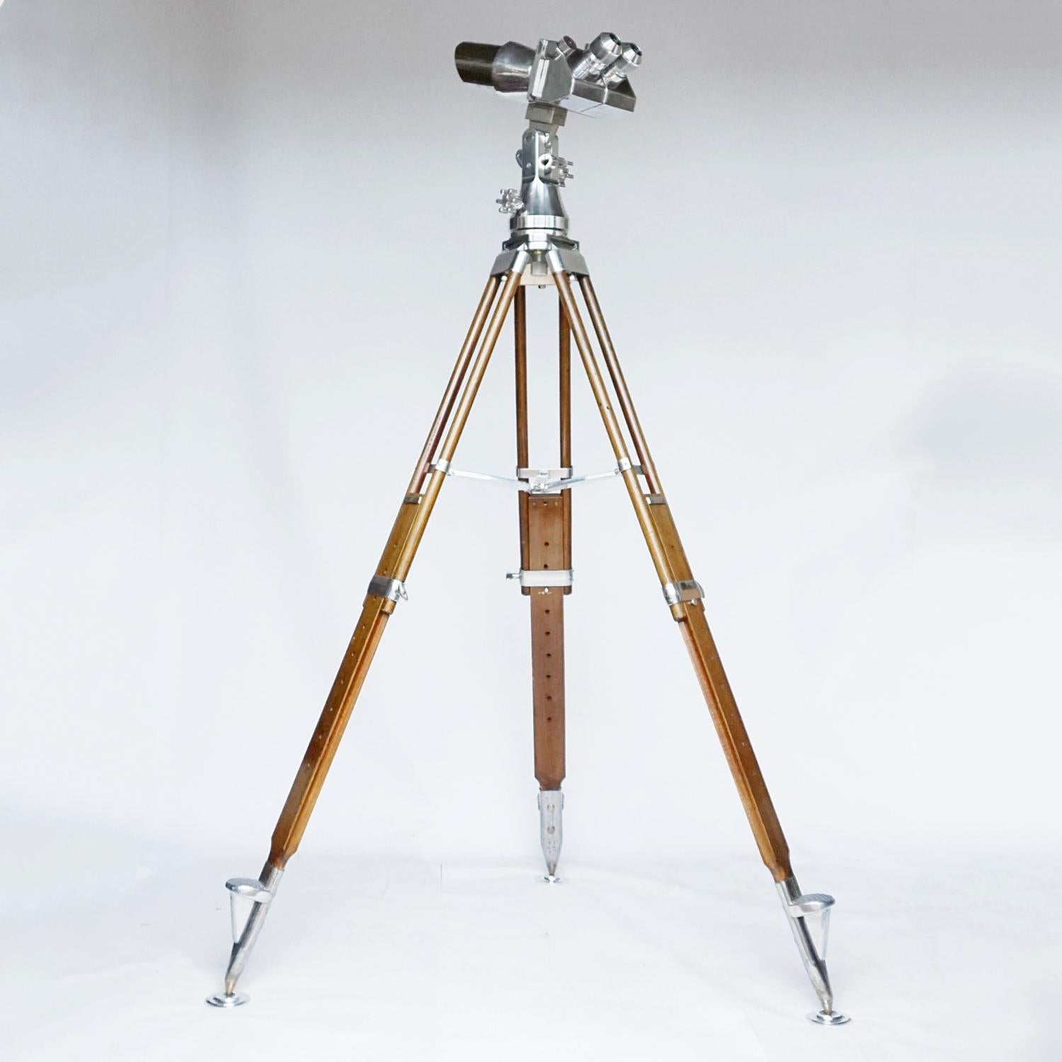 Chrome Pair of WW11 Observation Binoculars Designed by Emil Busch, circa 1940