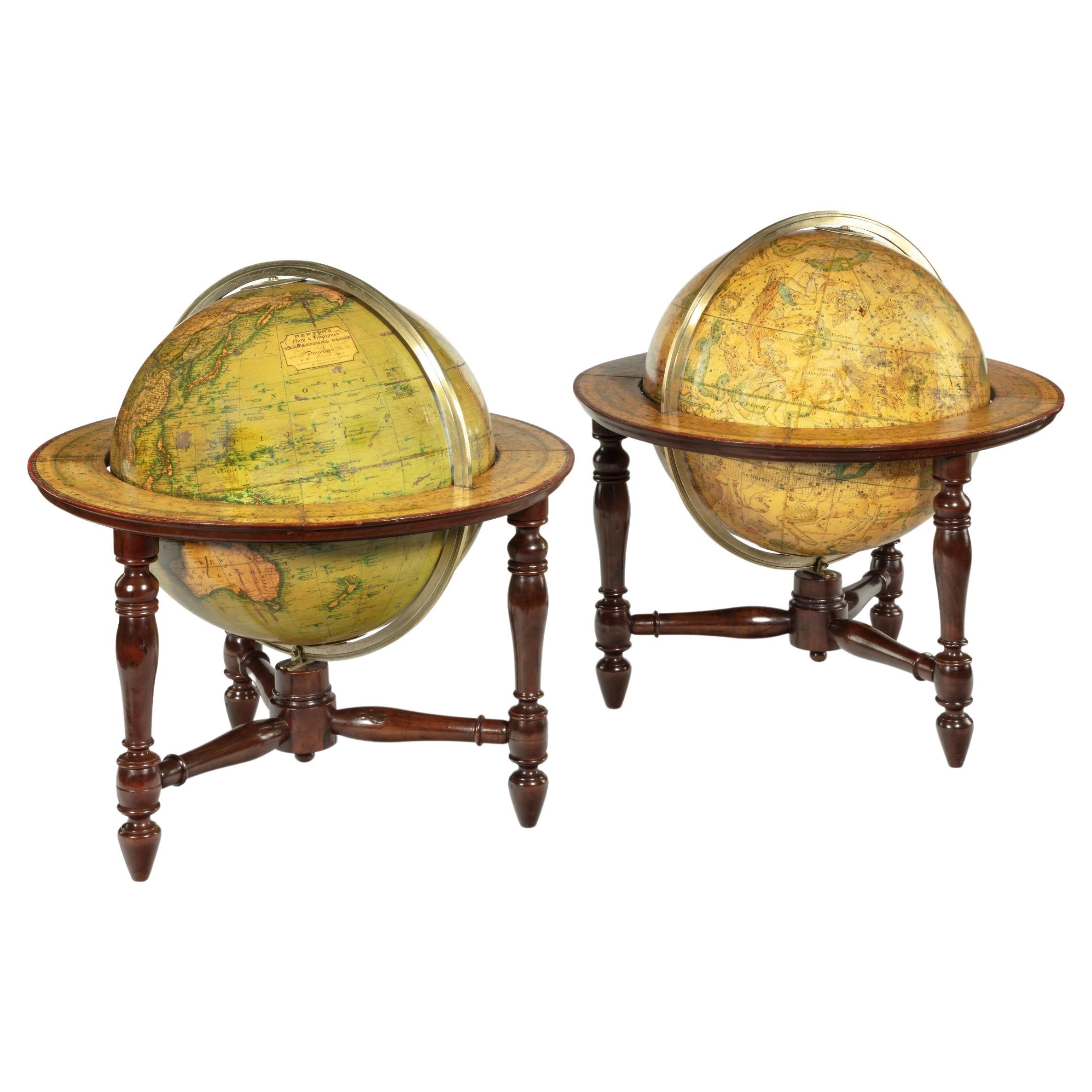 Pair of Table Globes by J & W Newton, Dated 1820 For Sale