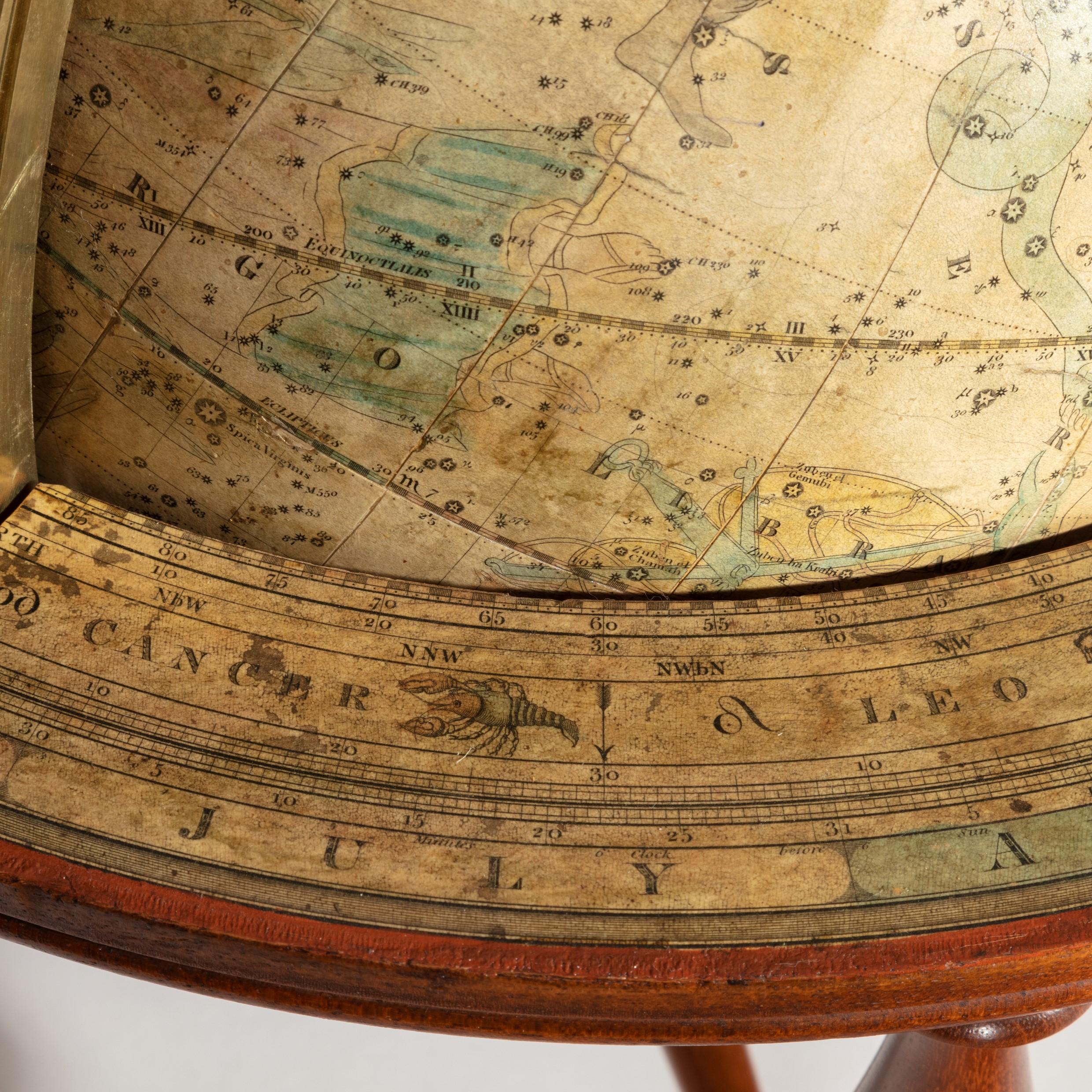 Fruitwood Pair of Table Globes by Josiah Loring, Dated 1844 and 1841 For Sale