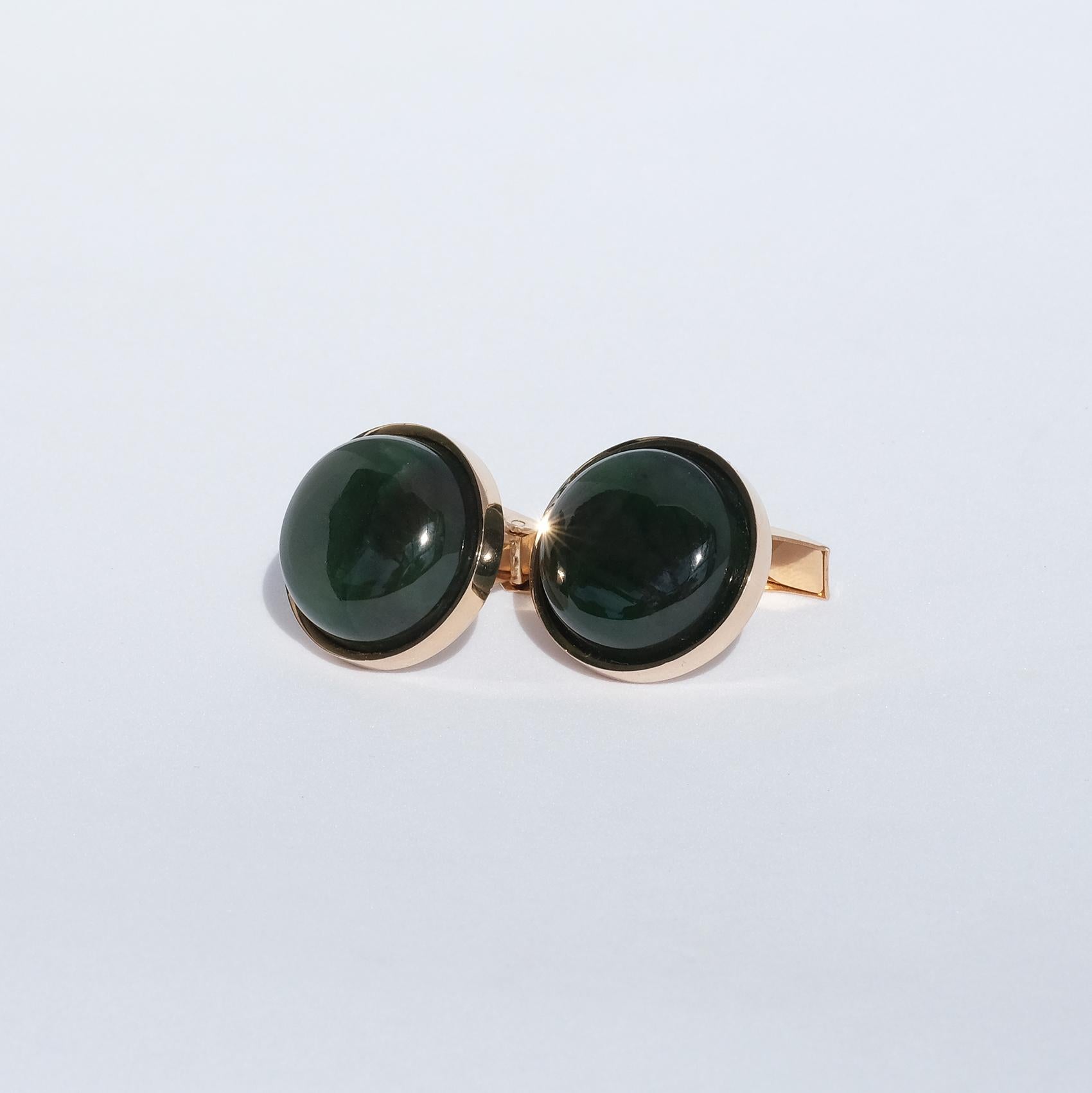 Cabochon Pair of 14 K Gold Cufflinks Made in 1976 For Sale