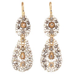 A pair of 15 carat gold and silver Georgian Flemish long earrings