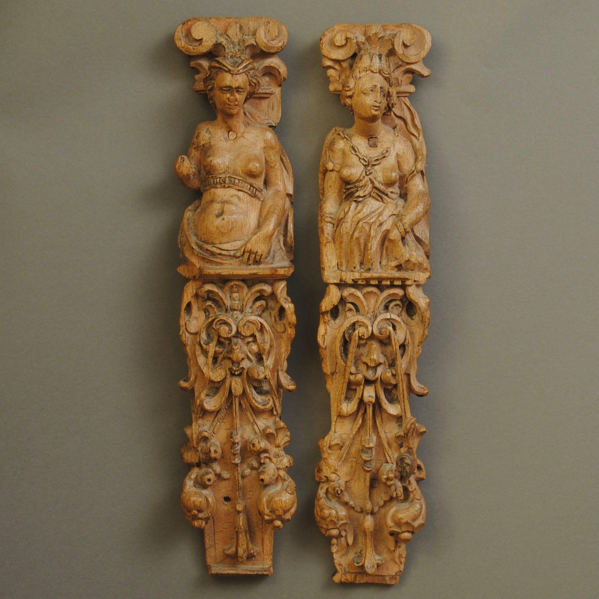 European A Pair Of 17th Century Carved Oak Caryatids