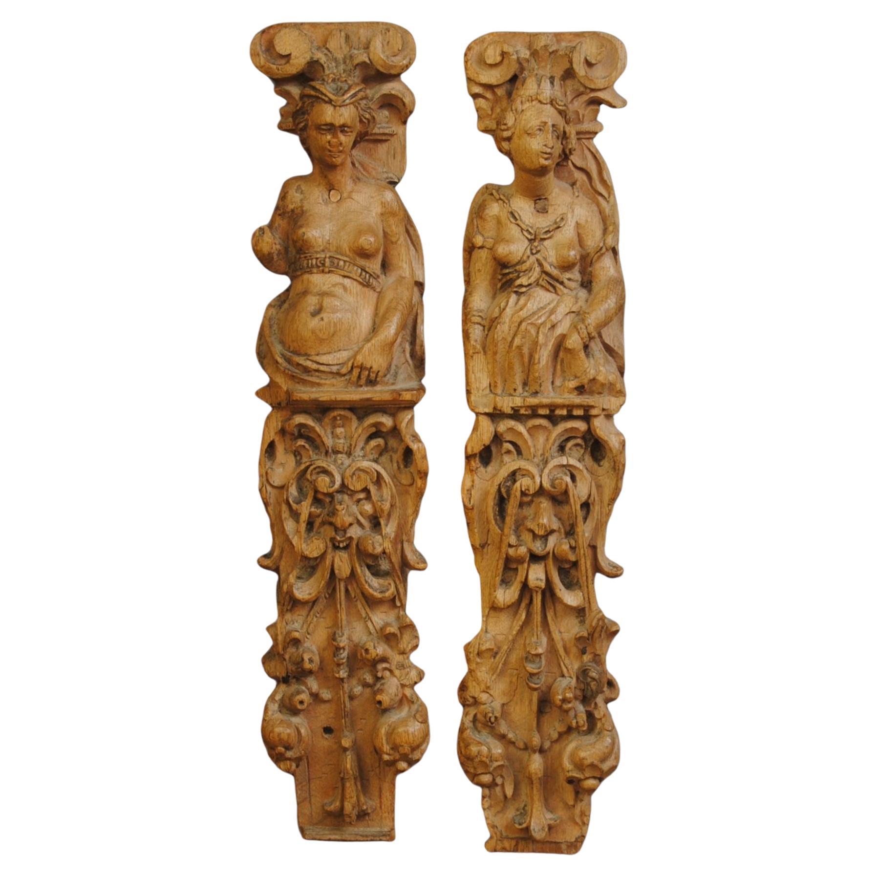 A Pair Of 17th Century Carved Oak Caryatids