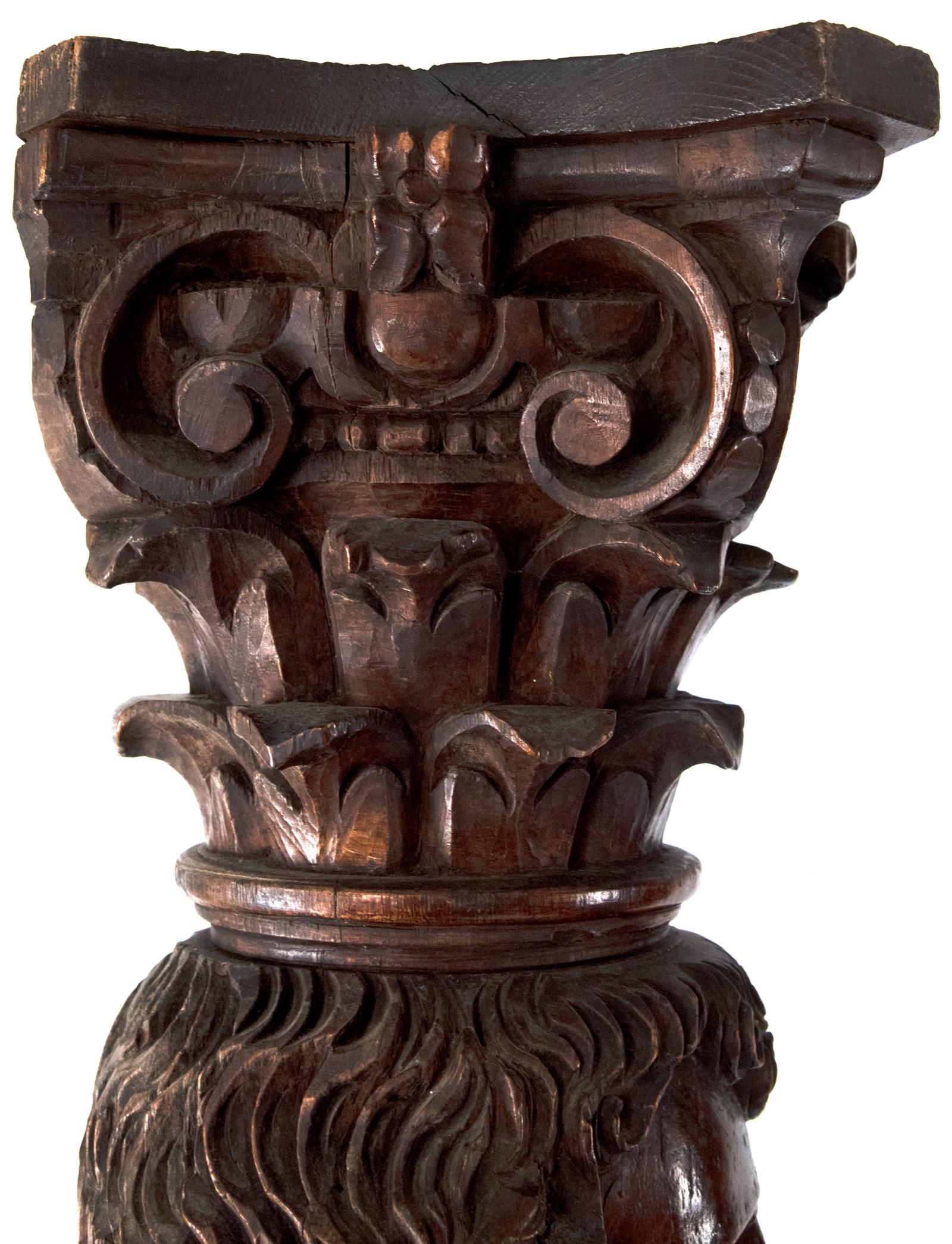 Pair of 17th Century Carved Oak Figural Solomonic Columns 1
