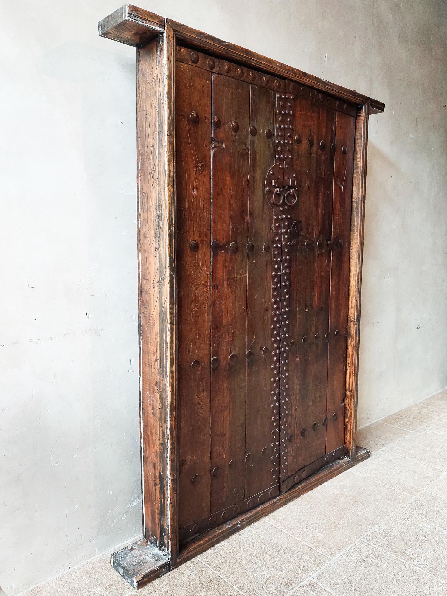 18th Century and Earlier Pair of 17th Century Spanish Cortijo Wooden Doors with Door Frame