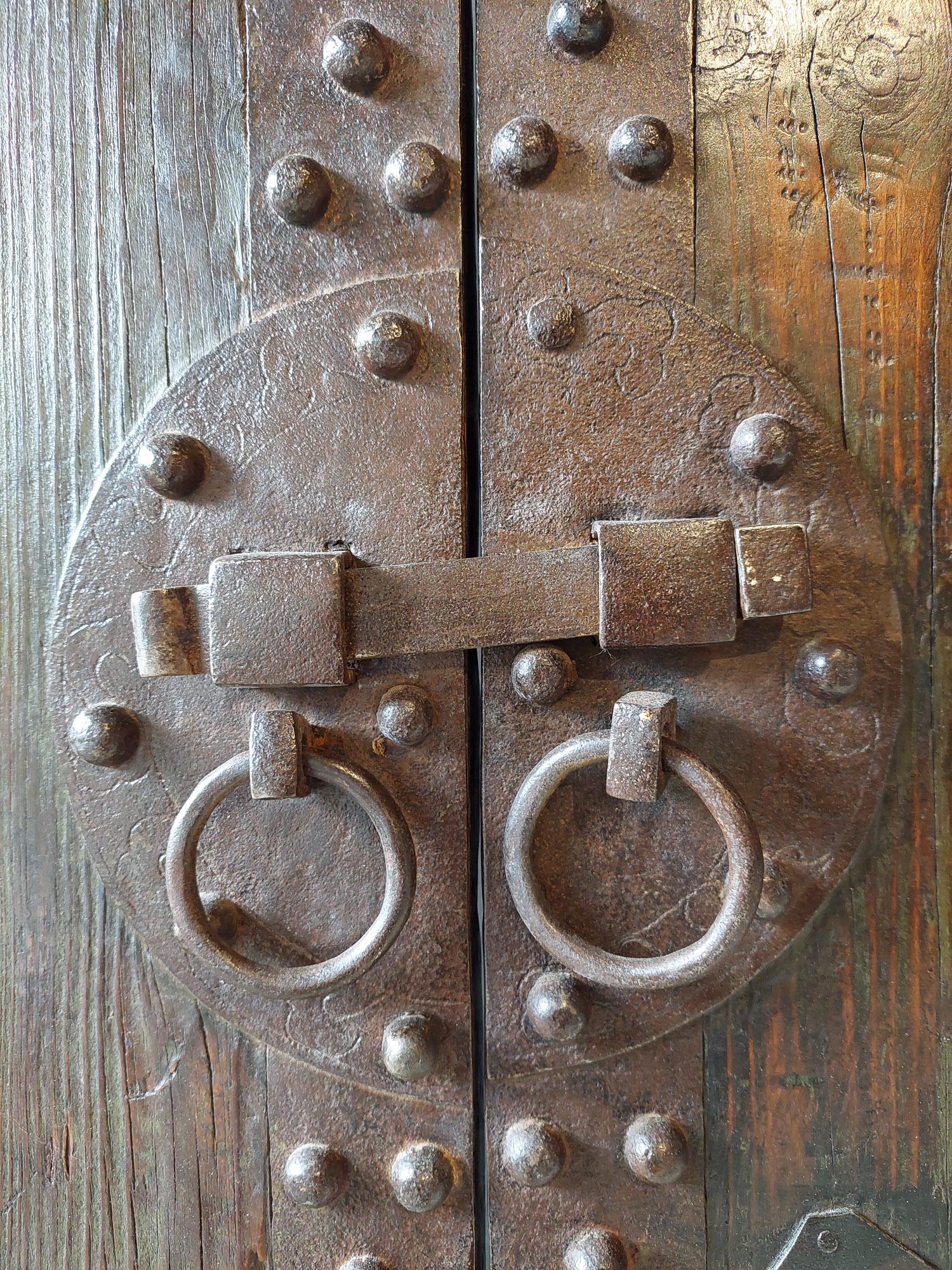 Wrought Iron Pair of 17th Century Spanish Cortijo Wooden Doors with Door Frame
