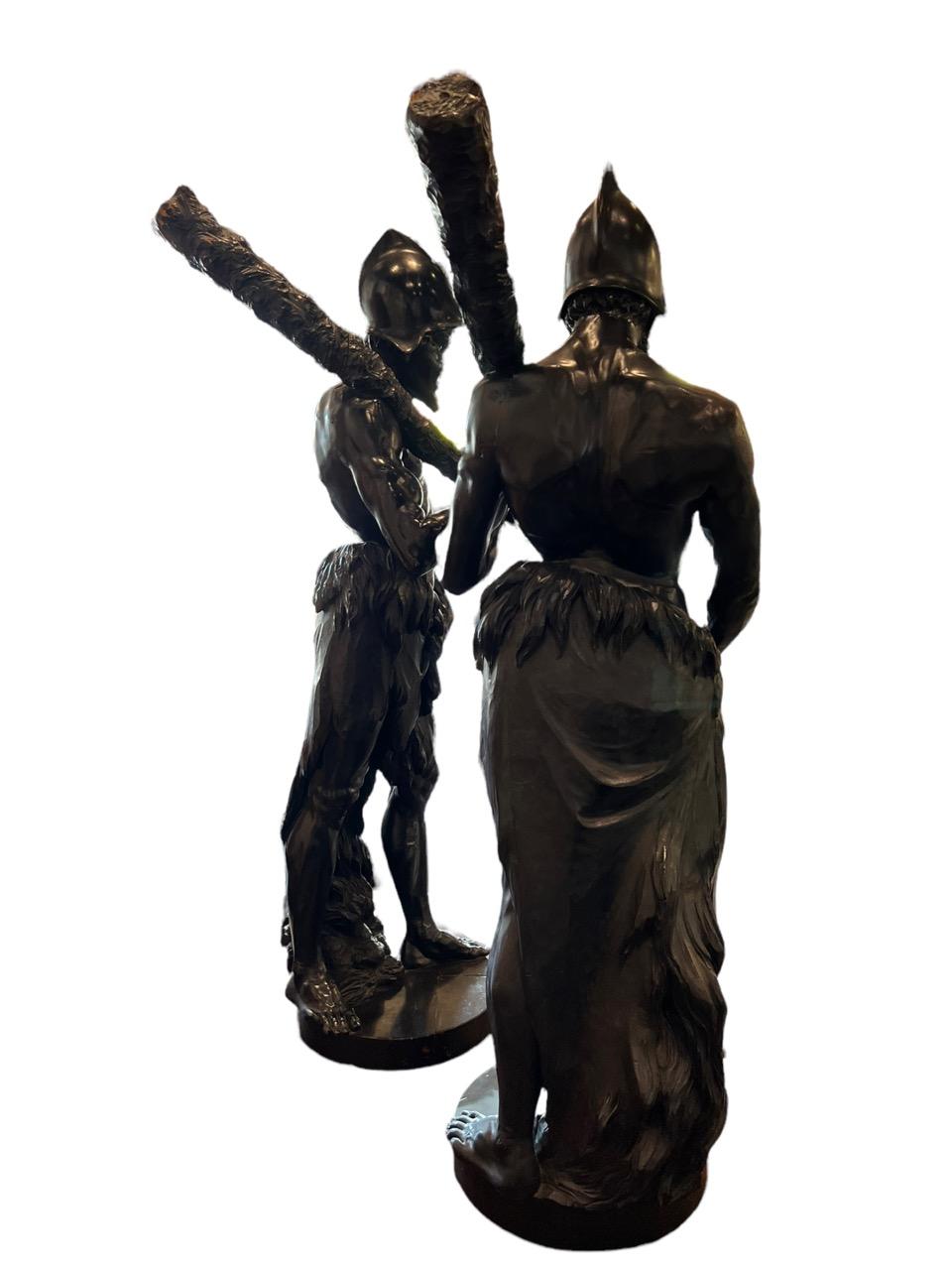 18th Century and Earlier Pair of 17th Century Spanish Tall Ebonized Hand-Carved Wood Sculptures For Sale