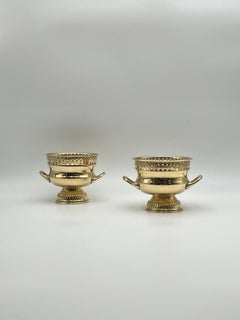 A Pair of 18/1900s French Campana Style Brass Urn Pots, Patina