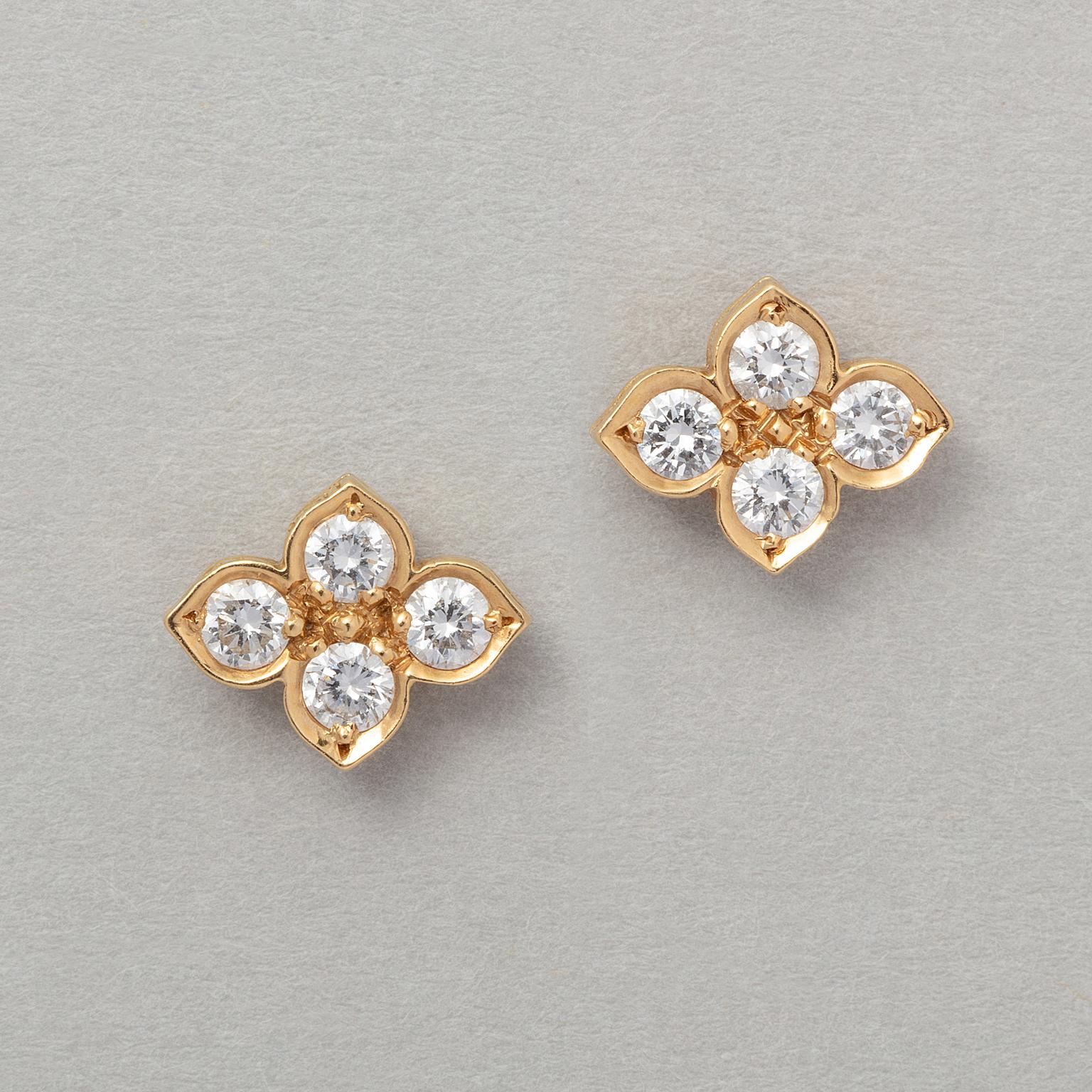 Brilliant Cut A Pair of 18 Carat Gold and Diamond Cartier Flower Stud Earrings