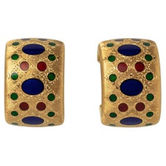 Vintage A pair of 18 Carat Gold Buccellati Ear Clips with Enamel