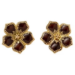 Pair of 18 Carat Yellow Gold and Brown Enamel Steltman Earrings