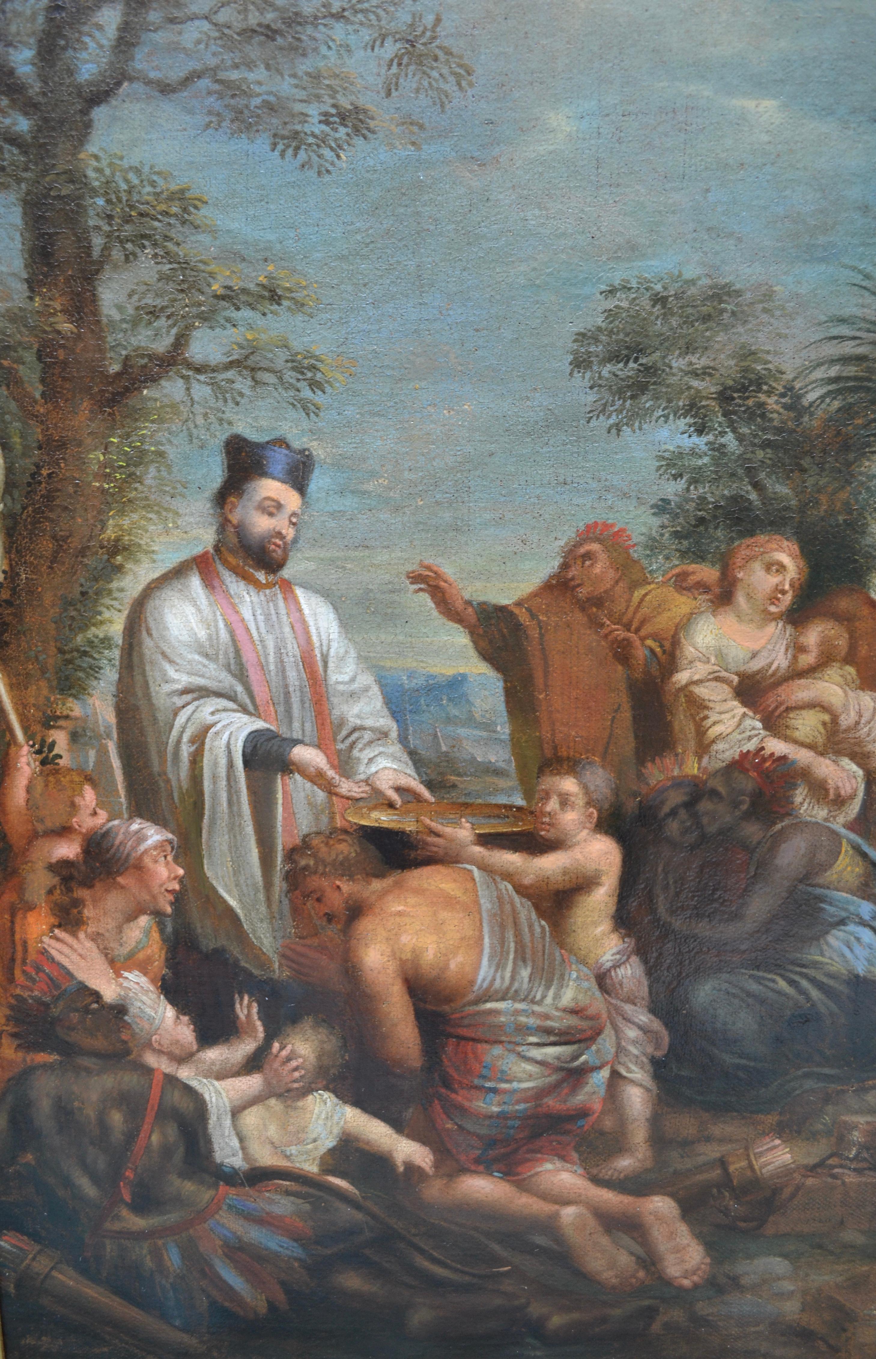 Paire de tableaux du 18ème siècle représentant Saint François Xavier et Saint Carlo Borromeo en vente 3