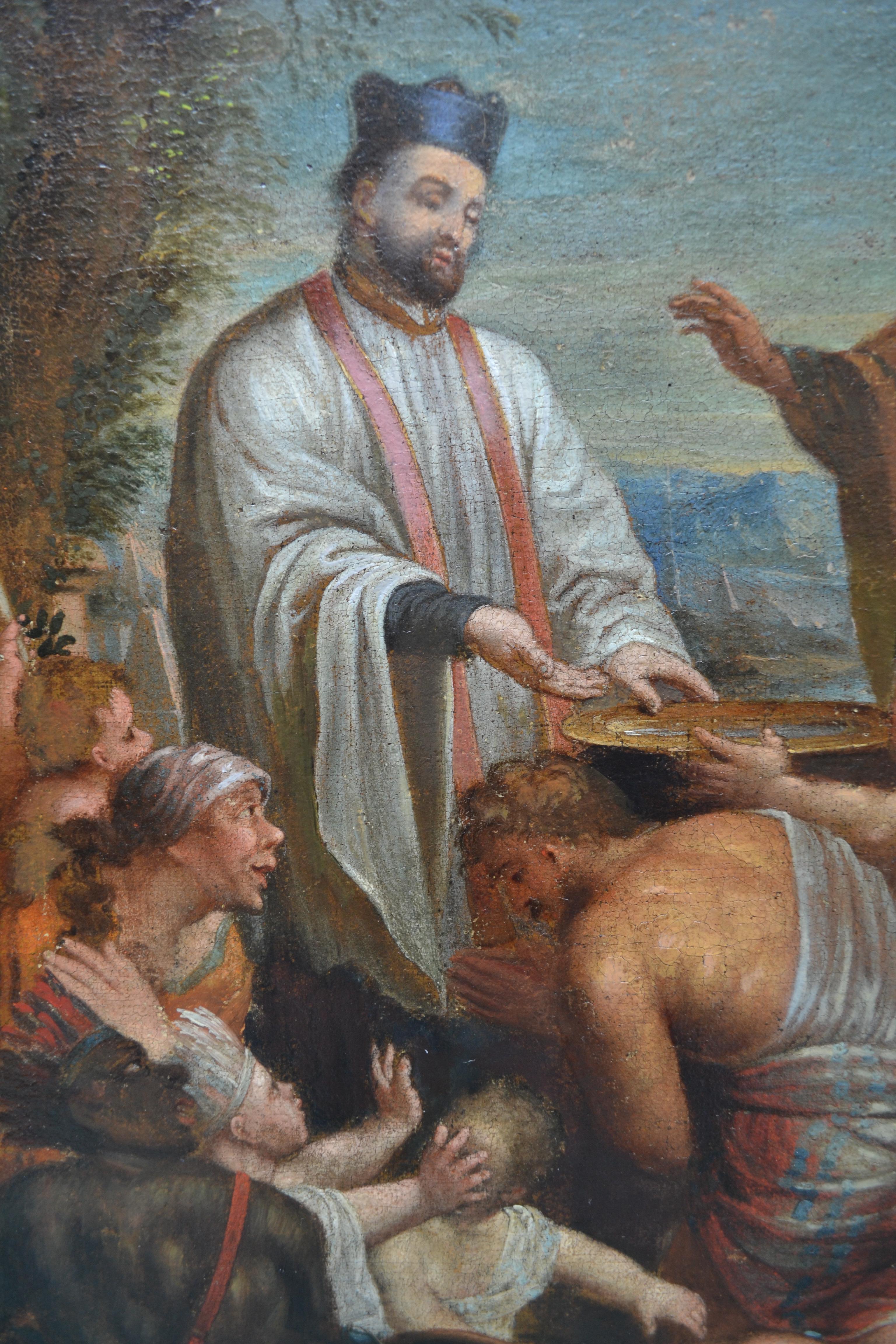 Pair of 18 Century Paintings of St Francis Xavier and St Carlo Borromeo For Sale 3