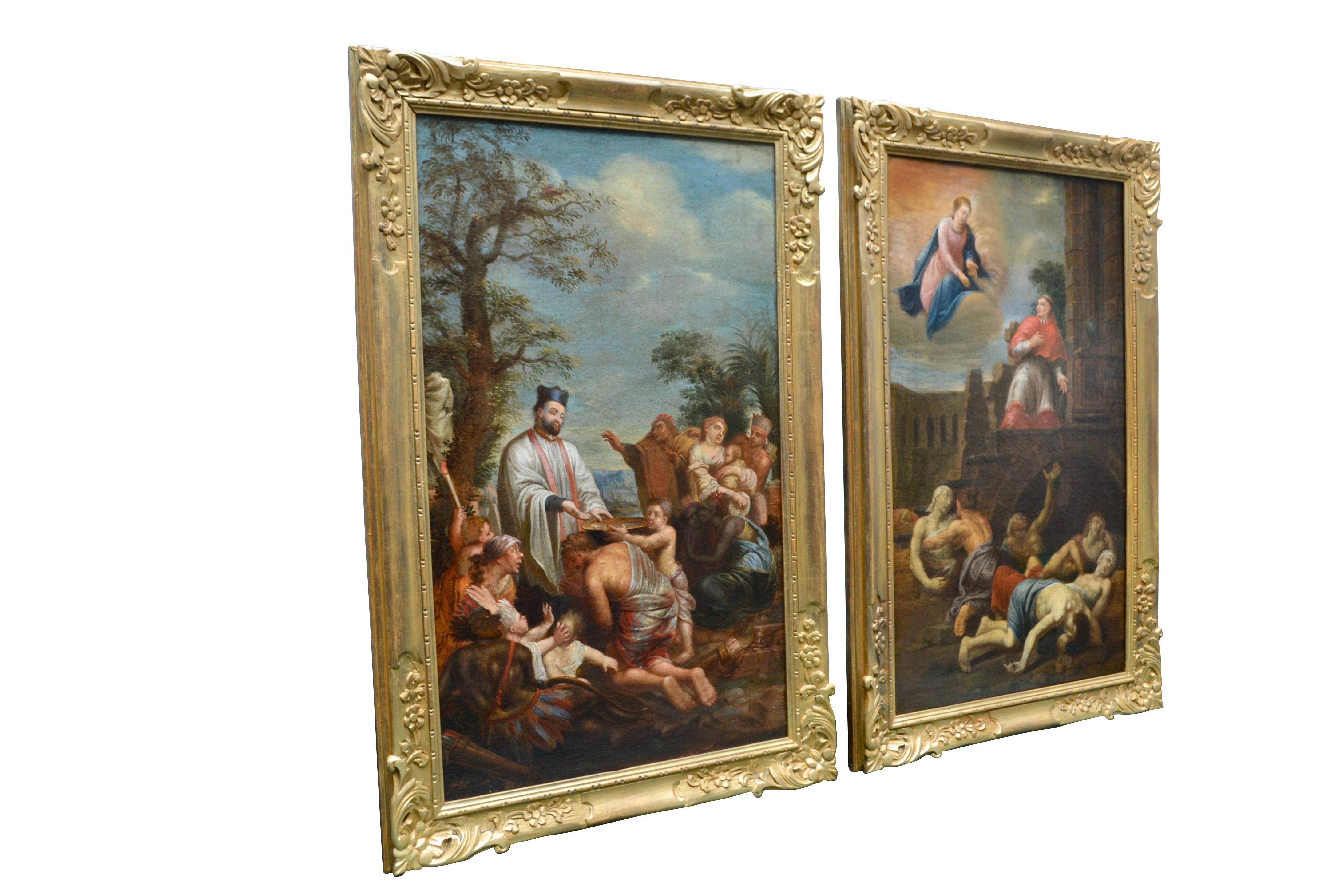 Baroque Paire de tableaux du 18ème siècle représentant Saint François Xavier et Saint Carlo Borromeo en vente