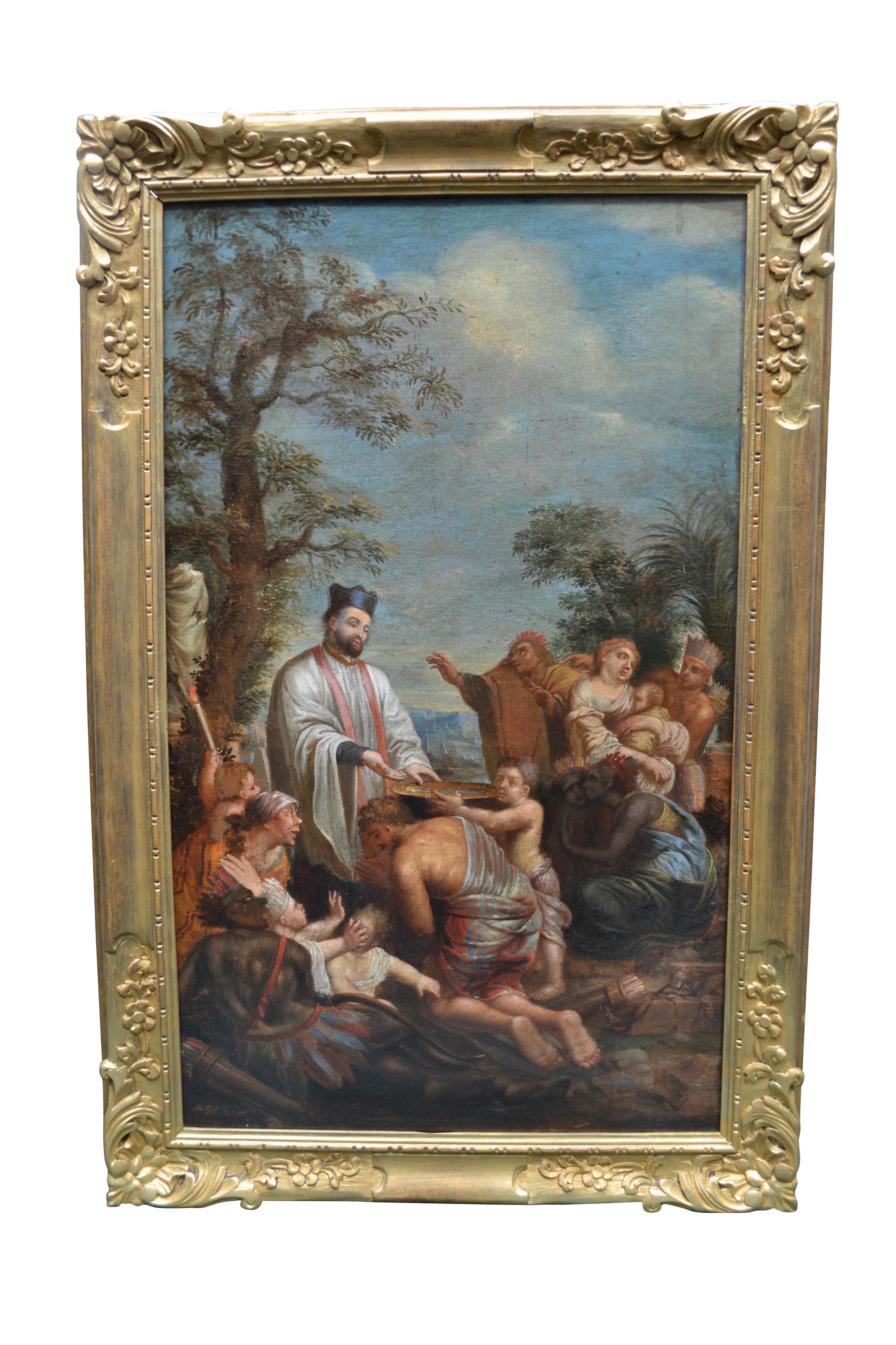 Baroque Pair of 18 Century Paintings of St Francis Xavier and St Carlo Borromeo For Sale