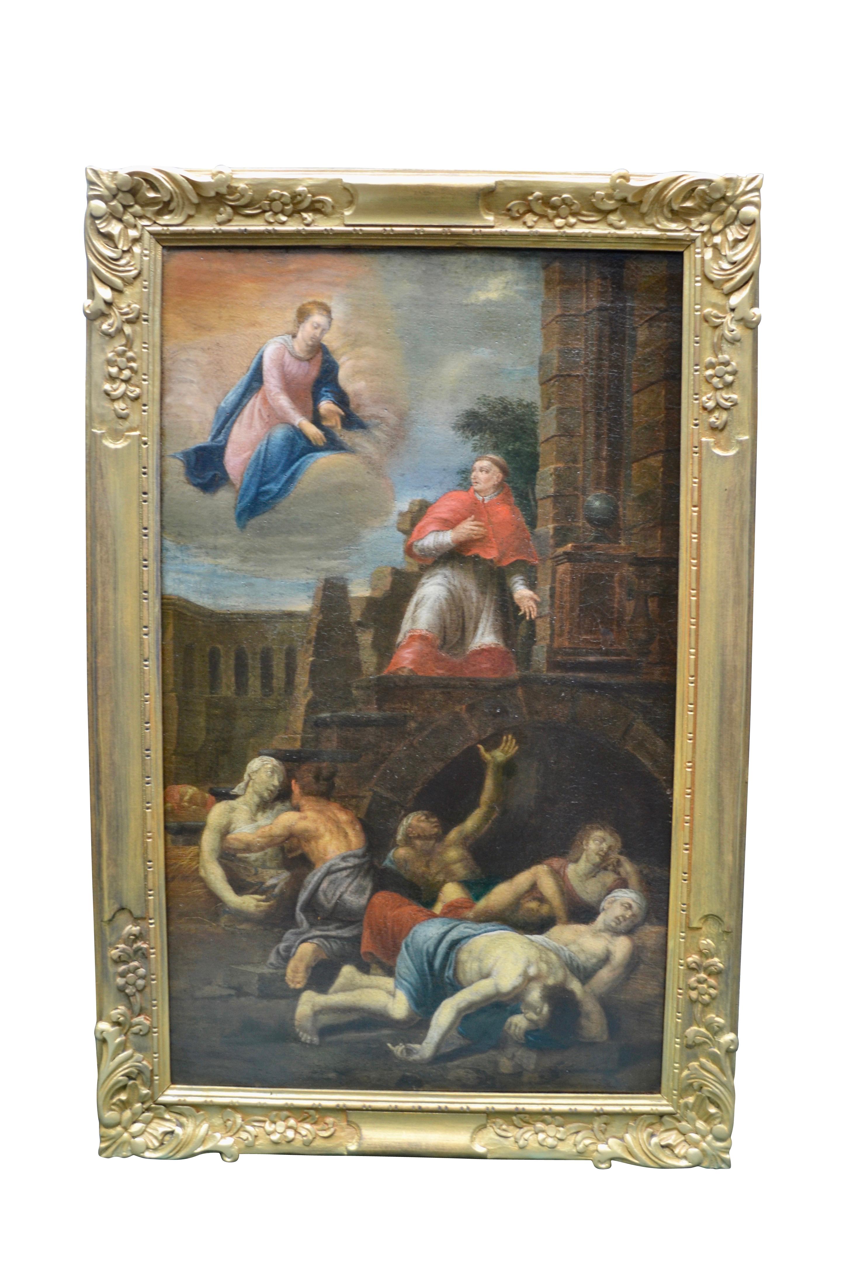 Hand-Painted Pair of 18 Century Paintings of St Francis Xavier and St Carlo Borromeo For Sale