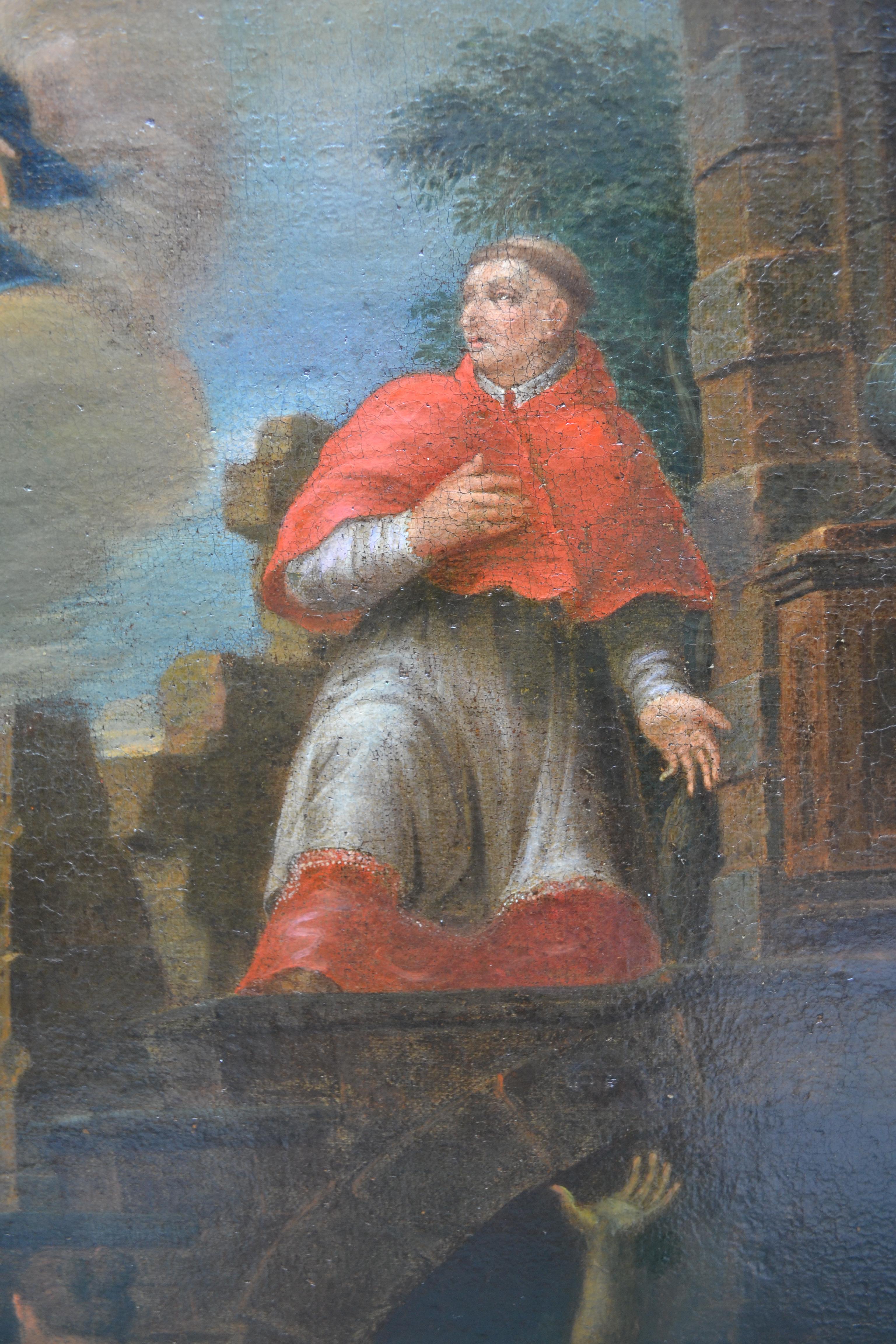 Canvas Pair of 18 Century Paintings of St Francis Xavier and St Carlo Borromeo For Sale