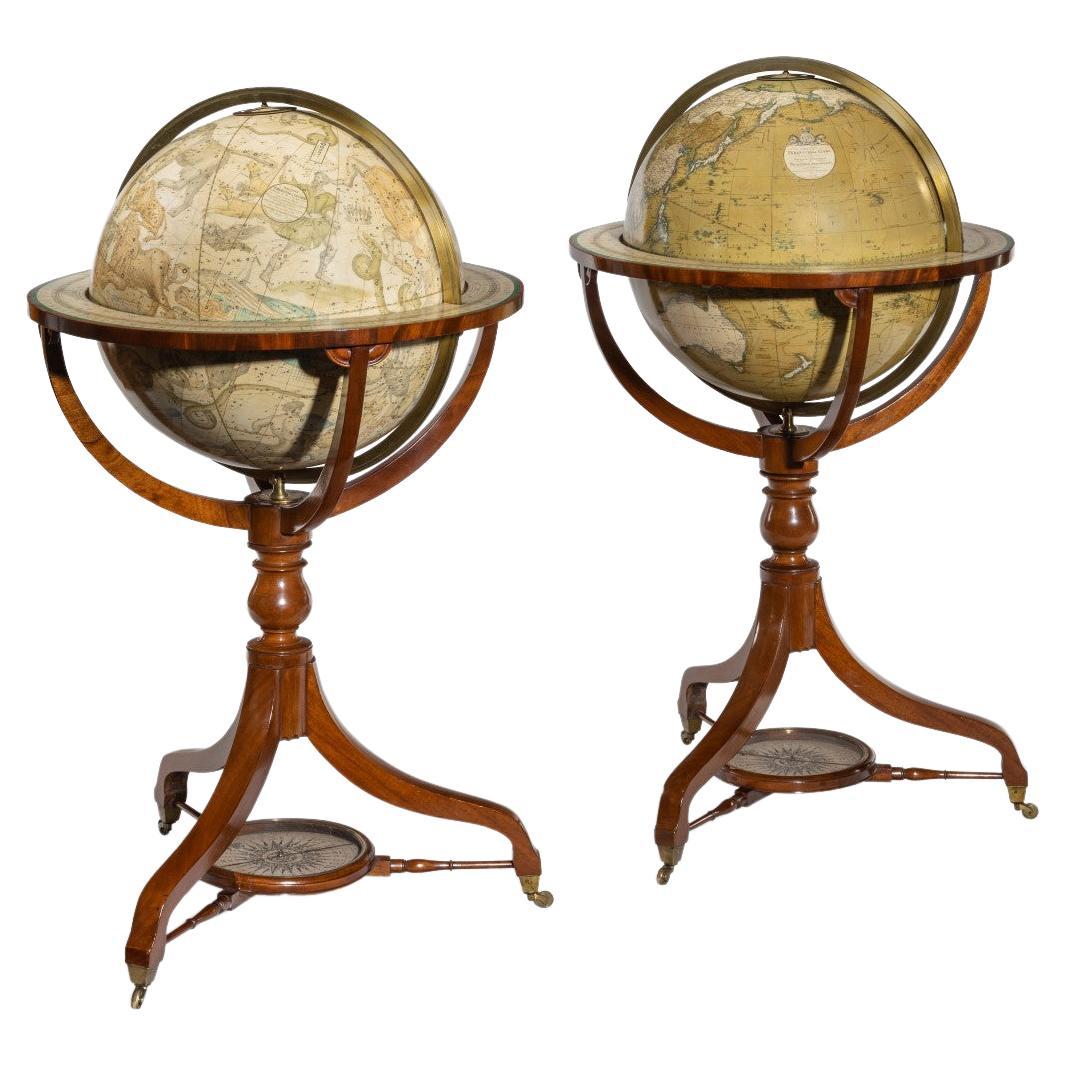 Pair of 18 Inch Floor Standing Globes by C Smith & Son