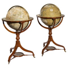 Antique Pair of 18 Inch Floor Standing Globes by C Smith & Son