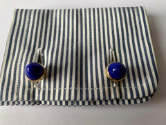 Pair of 18 K Yellow Gold Lapis Sapphire Diamond Enamel Cufflinks