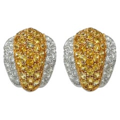 Pair of 18 Karat Yellow and White Gold, Yellow Sapphire and Diamond Earrings
