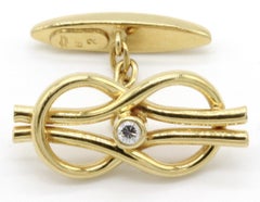 Pair of 18 Kt Yellow Gold and Diamond Intertwined Rope Design Cufflinks