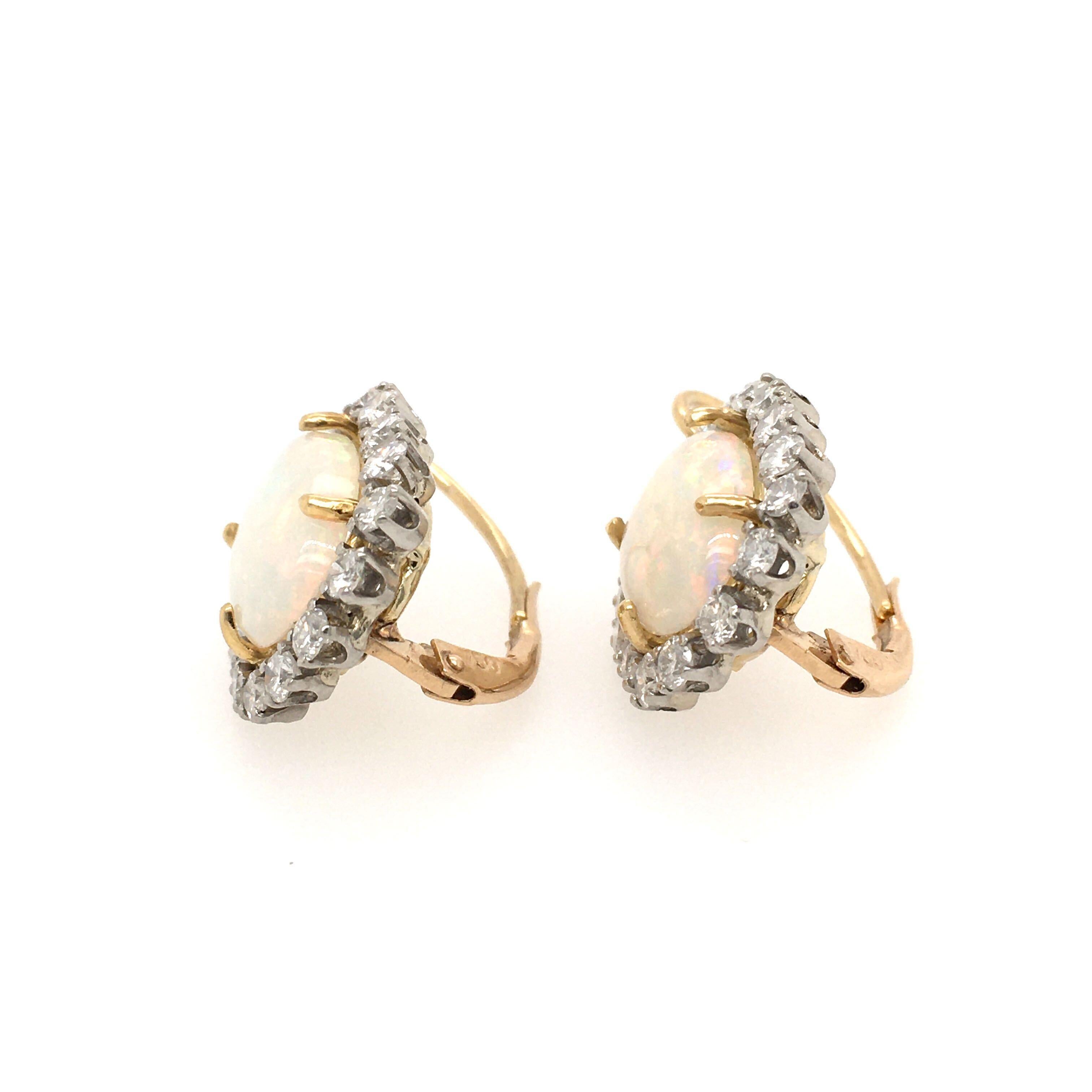 Pair of 18 Karat Yellow Gold, Opal and Diamond Earrings In Excellent Condition In New York, NY