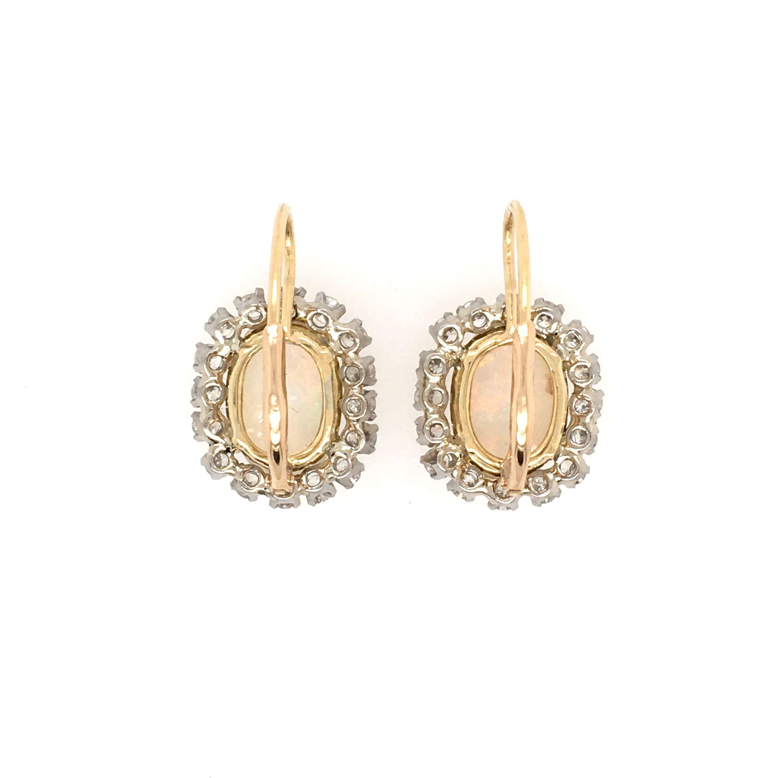 Pair of 18 Karat Yellow Gold, Opal and Diamond Earrings 1
