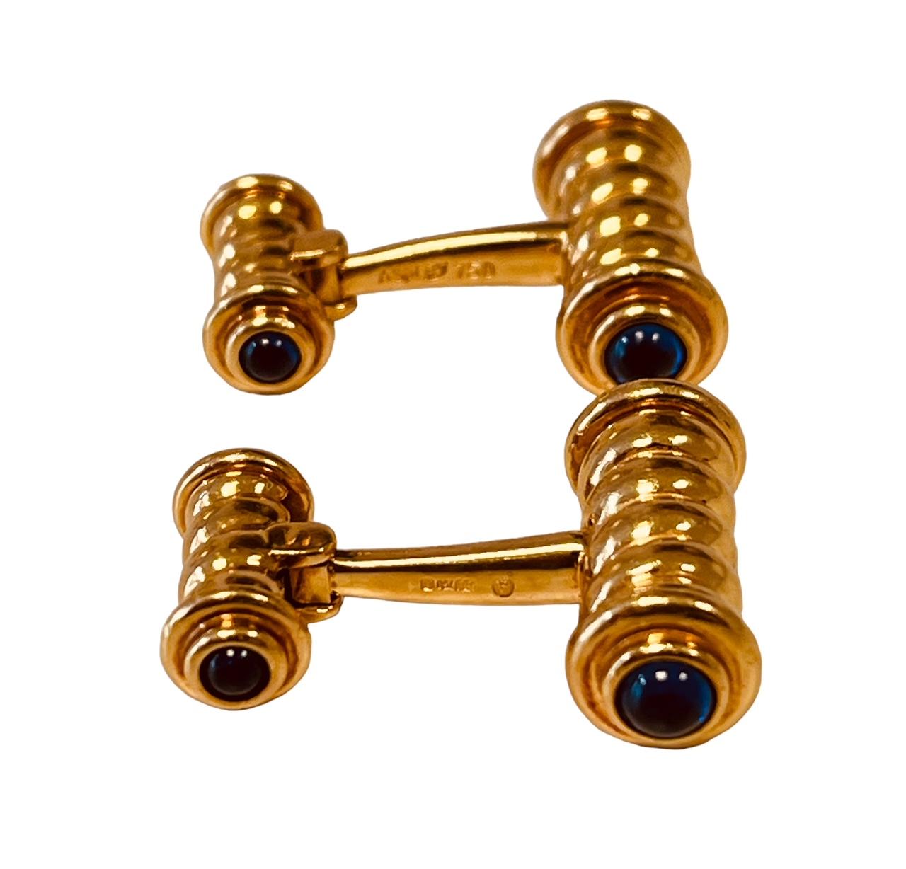 A Pair of 18ct Yellow Gold and Cabochon Sapphire Cufflinks. Circa 1990's For Sale 6