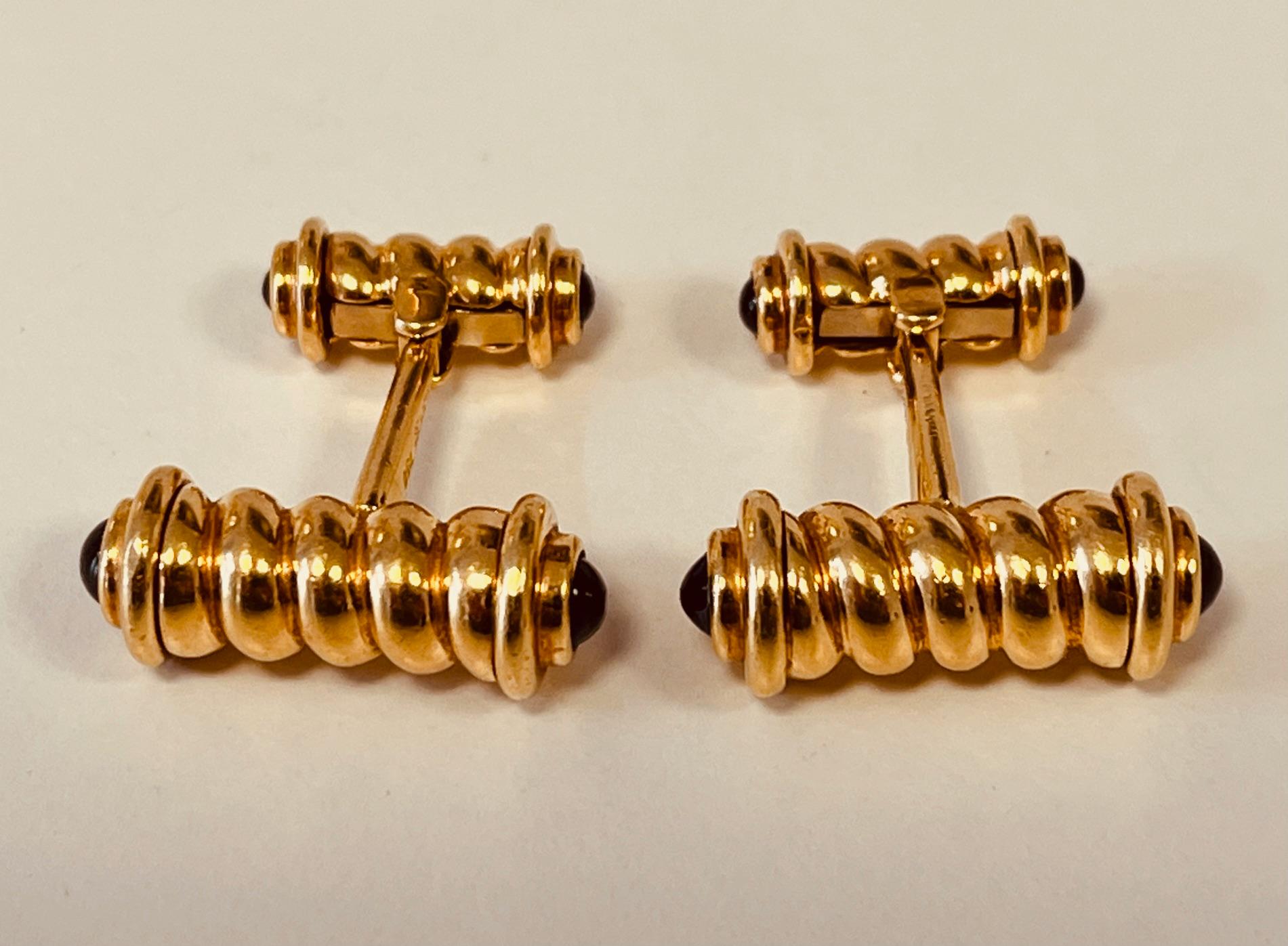 A Pair of 18ct Yellow Gold and Cabochon Sapphire Cufflinks. Circa 1990's For Sale 11