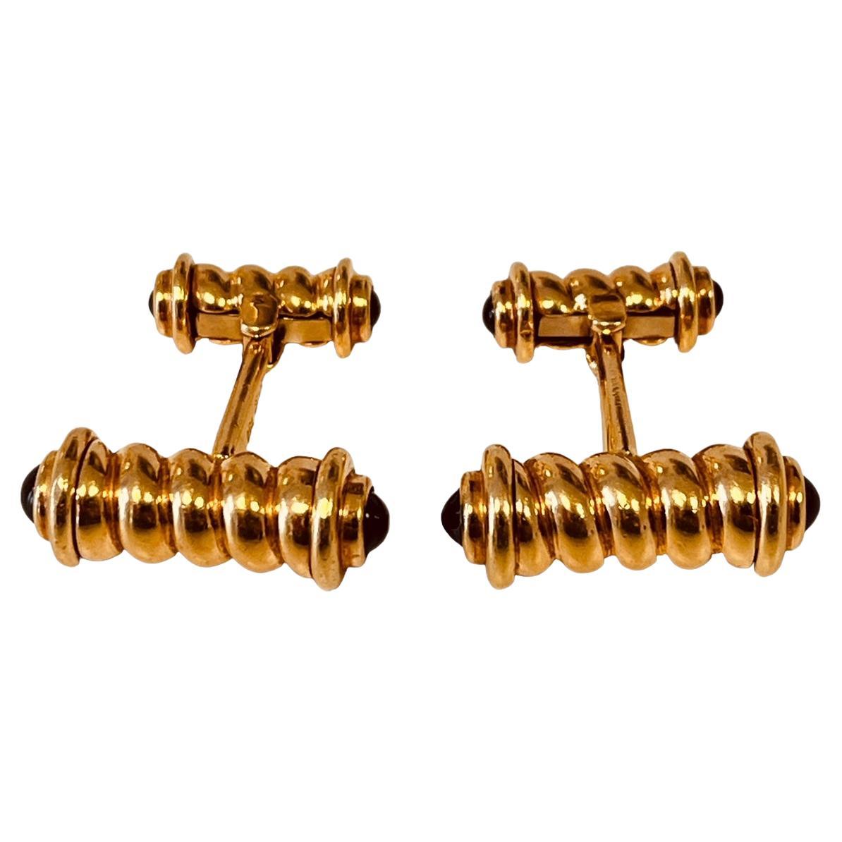 A Pair of 18ct Yellow Gold and Cabochon Sapphire Cufflinks. Circa 1990's For Sale
