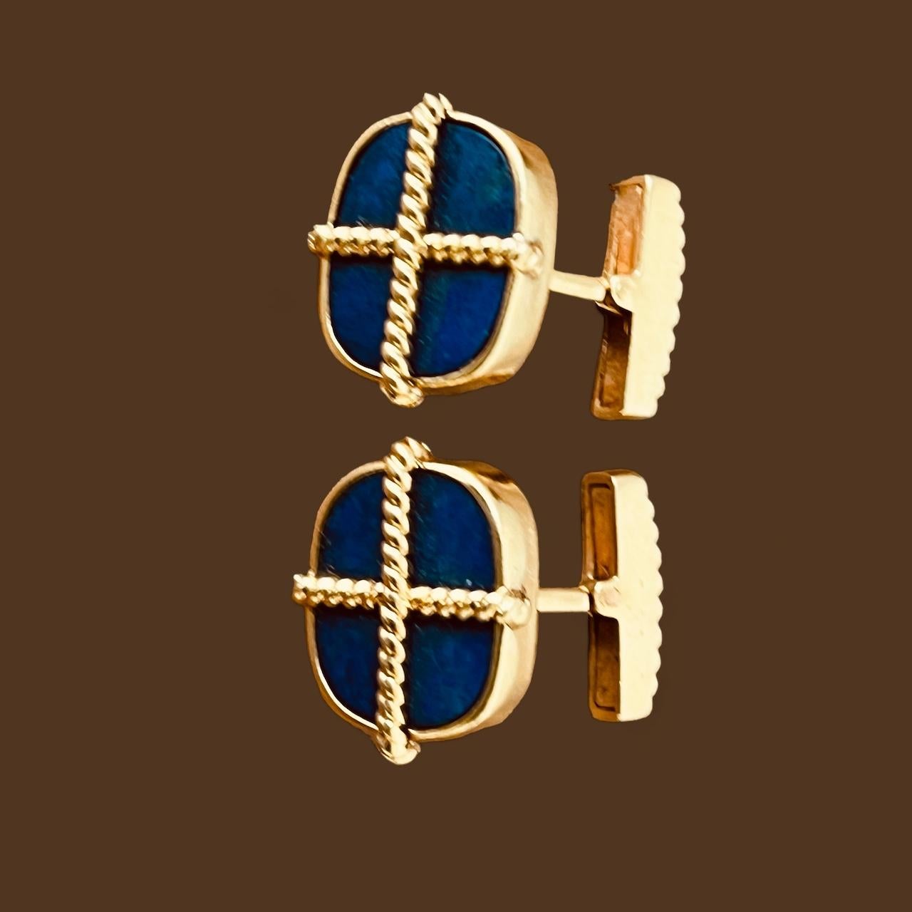 A Pair of 18ct Yellow Gold and Lapis Lazuli Cufflinks. Circa 1970's. For Sale 10