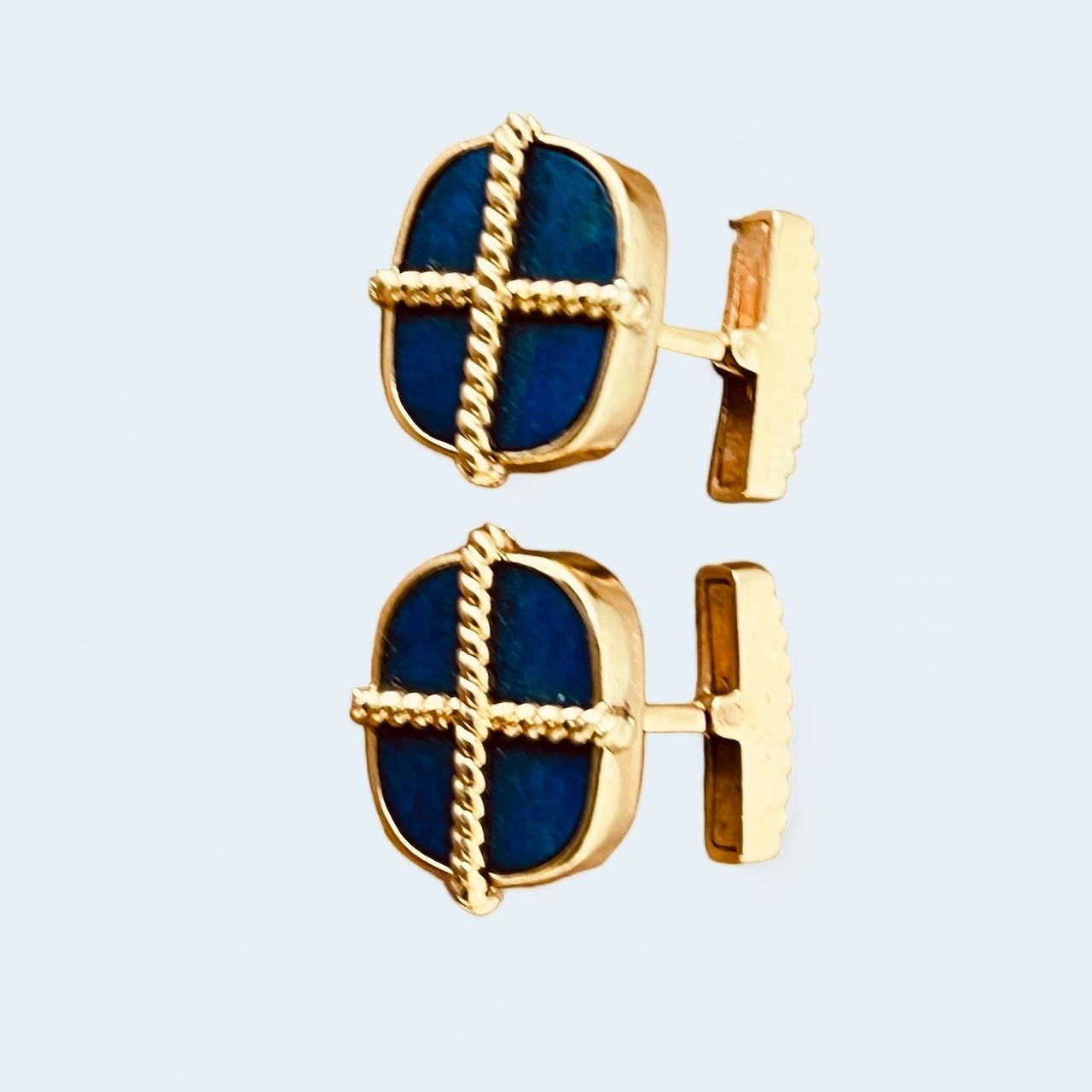 A Pair of 18ct Yellow Gold and Lapis Lazuli Cufflinks. Circa 1970's. For Sale 12