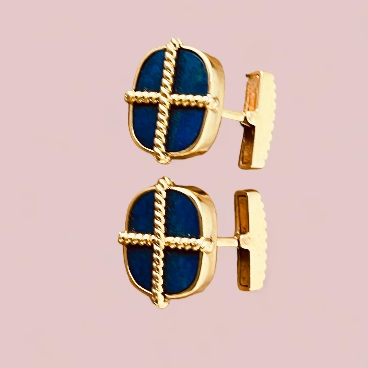 A Pair of 18ct Yellow Gold and Lapis Lazuli Cufflinks. Circa 1970's. For Sale 13