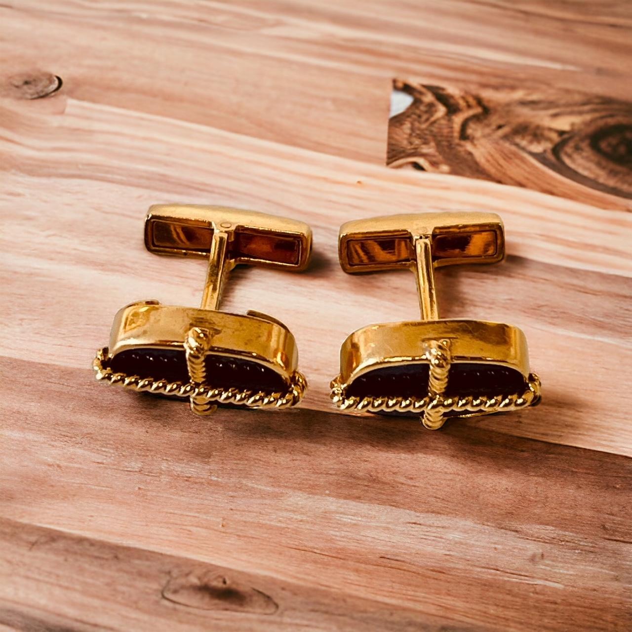 A Pair of 18ct Yellow Gold and Lapis Lazuli Cufflinks. Circa 1970's. For Sale 2