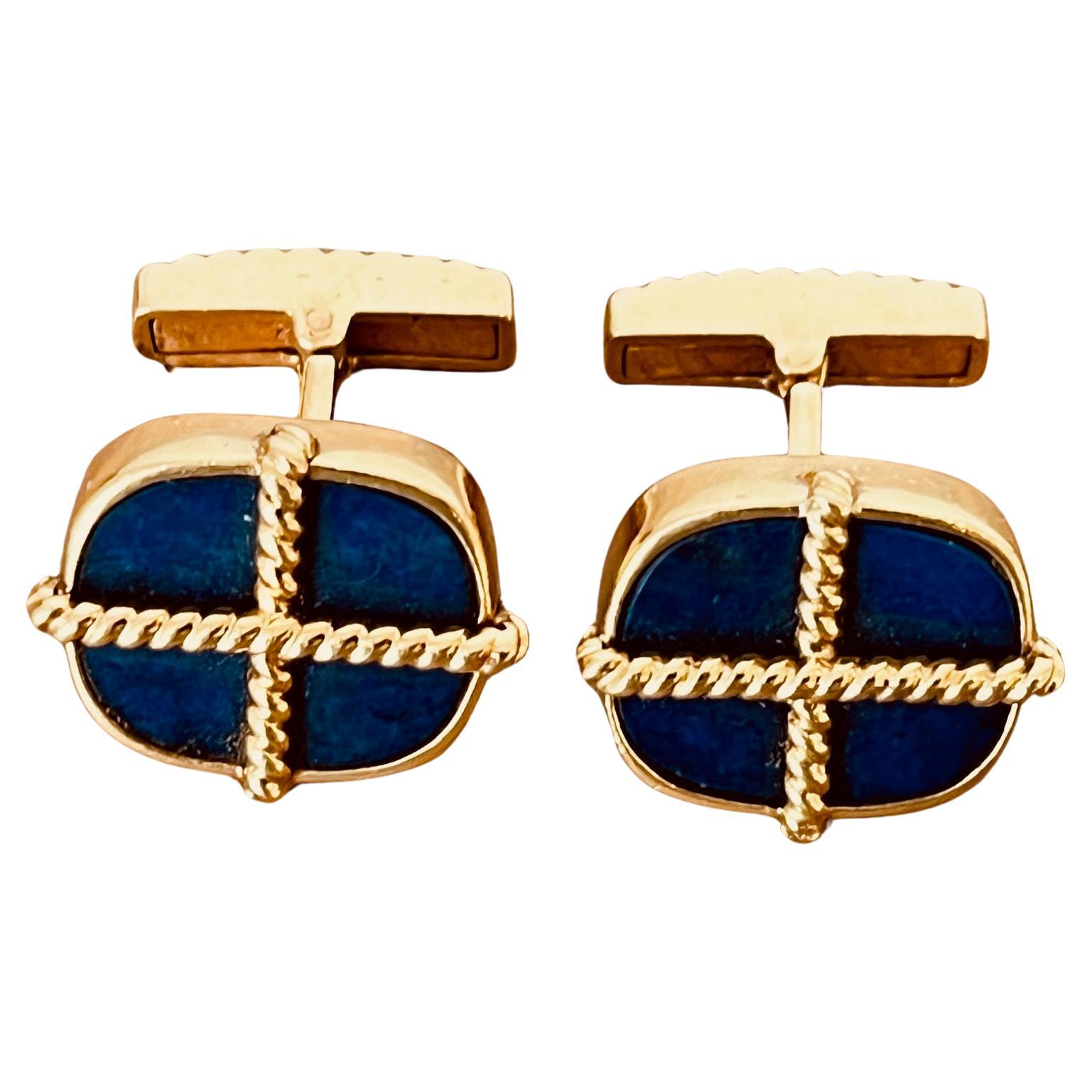 A Pair of 18ct Yellow Gold and Lapis Lazuli Cufflinks. Circa 1970's. For Sale