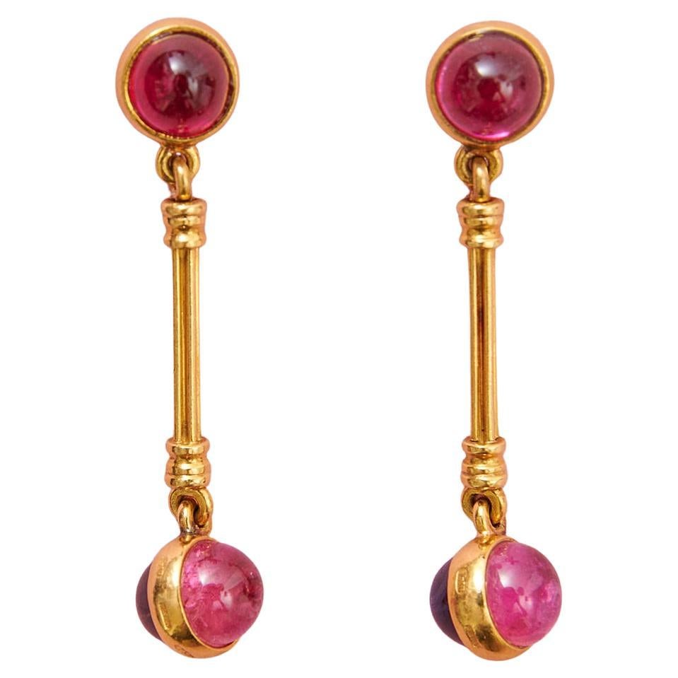 A Pair of 18K Gold Bulgari Earrings with Tourmaline and Amethyst en venta