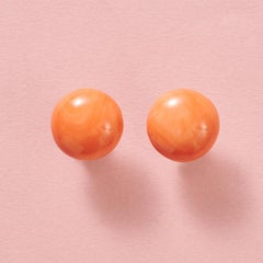 A Pair of 18K Gold Earrings with Coral Buttons