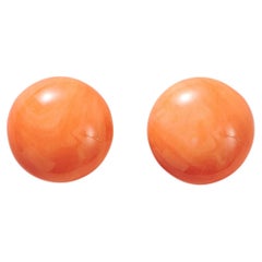 A Pair of 18K Gold Earrings with Coral Buttons