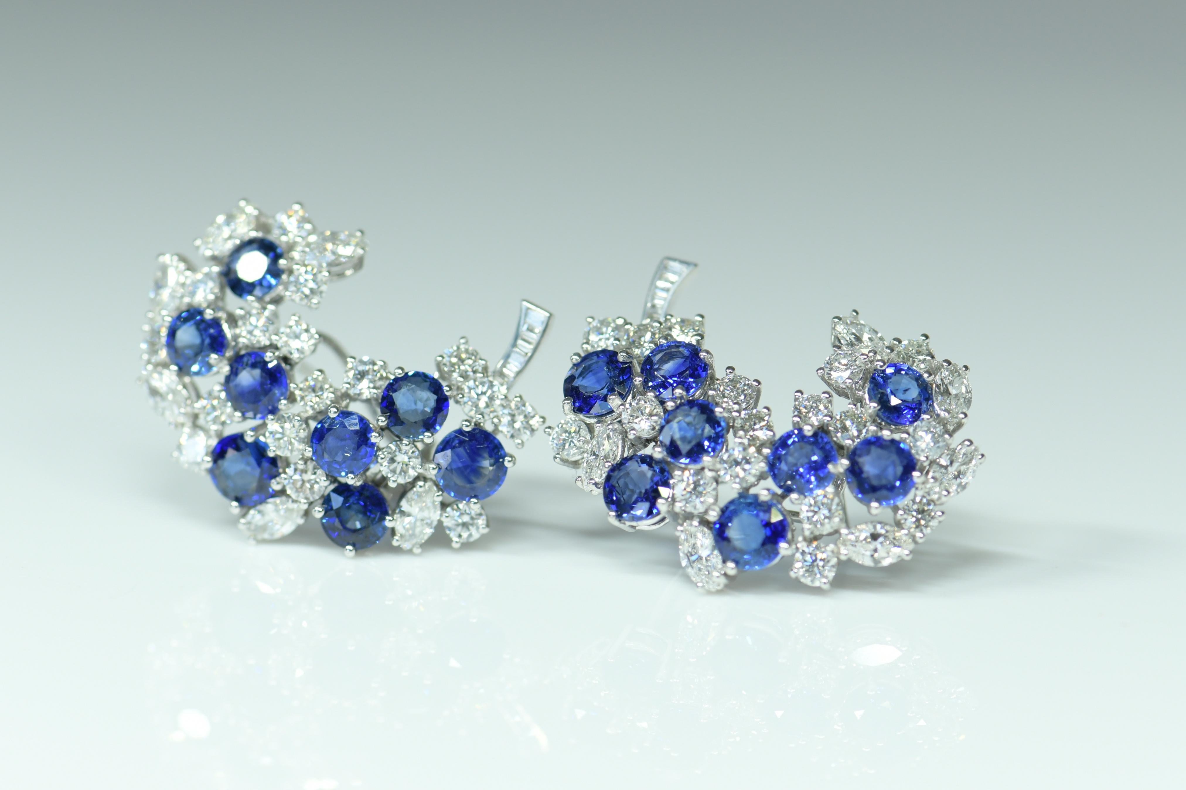Women's or Men's Pair of 18 Karat White Gold Sapphire and Diamond Earrings For Sale