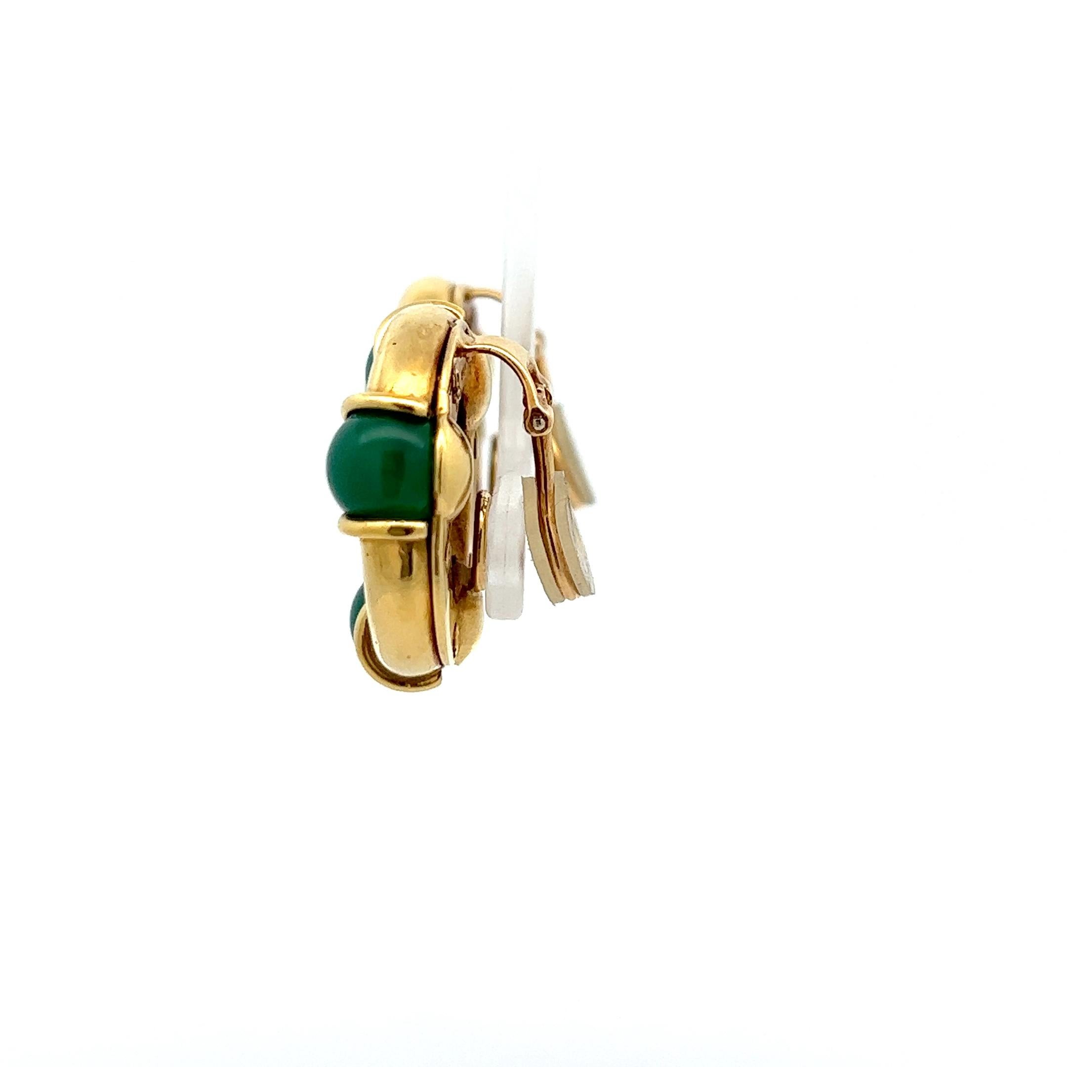 Women's A pair of 18k yellow gold and chrysoprase ear clips by Kiki McDonough.